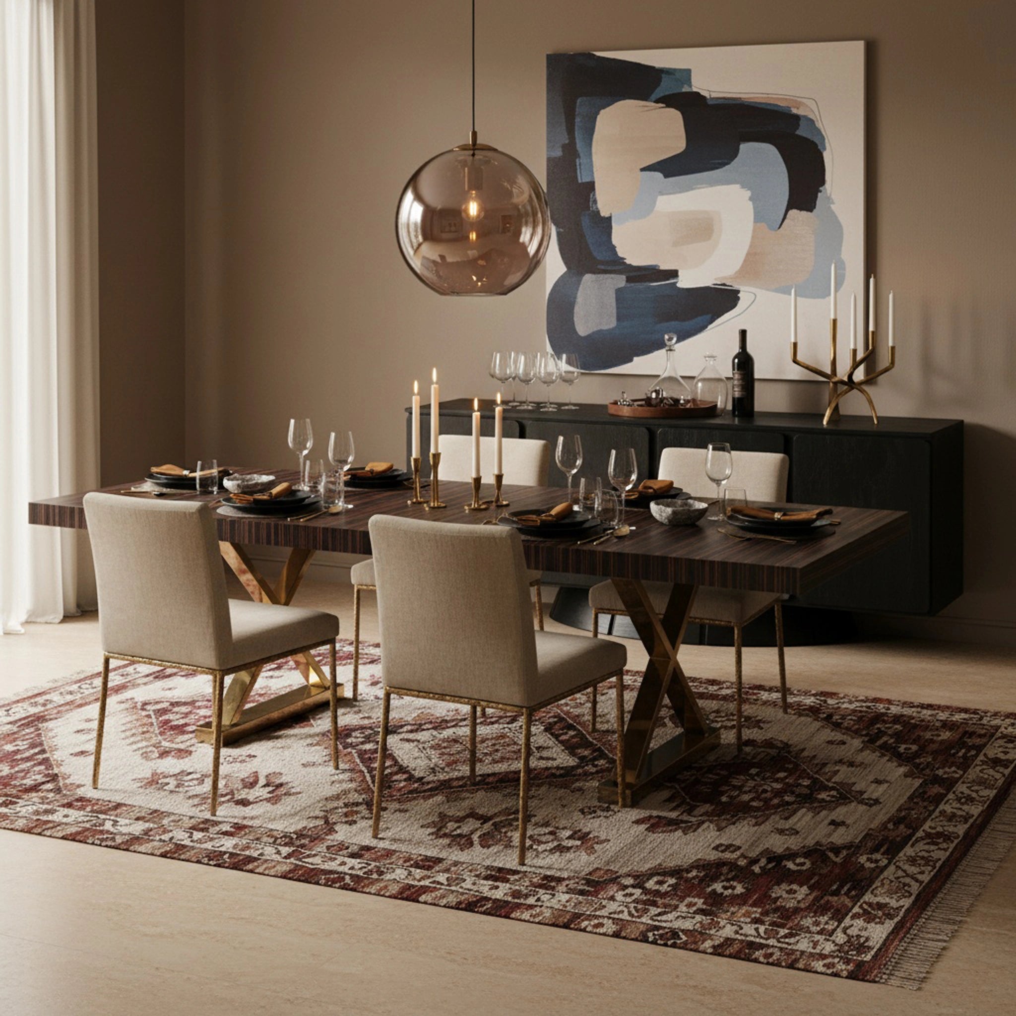 Excel Brown Zebra Wood Veneer Lacquer Extendable Dining Table (3 Boxes)