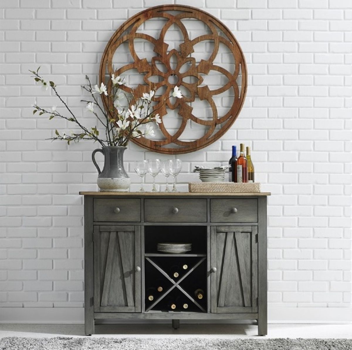 Liberty Furniture Lindsey Farm Server in Gray/Sandstone - Luxury Home Furniture (MI)