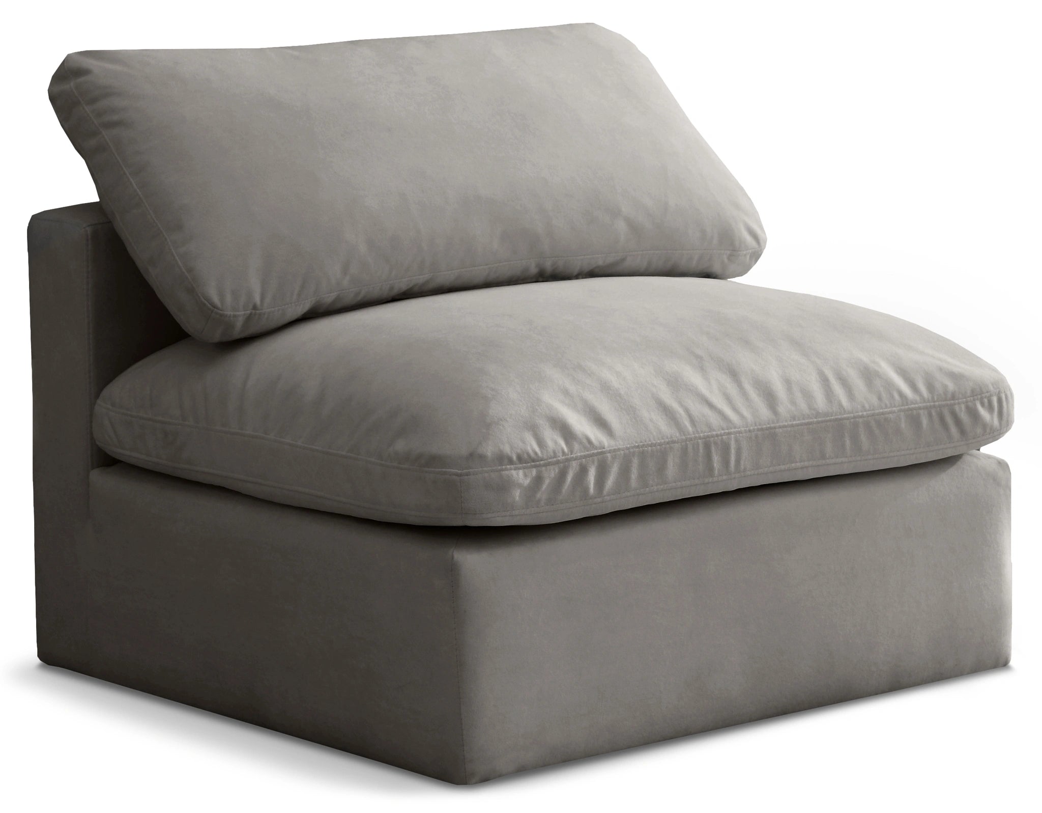 Plush Grey Velvet Standard Cloud Modular Armless Chair