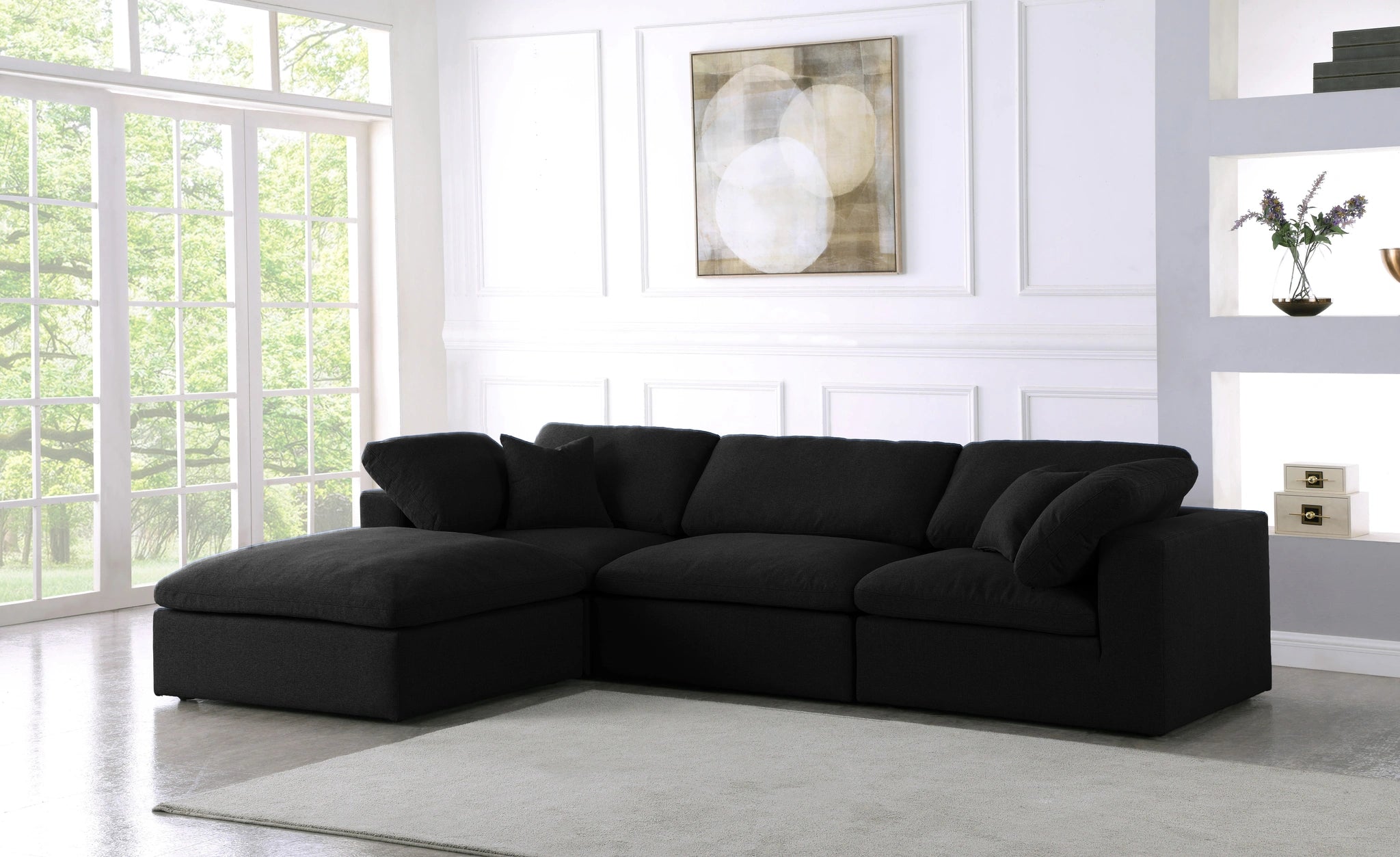 Serene Black Linen Fabric Deluxe Cloud Modular Sectional