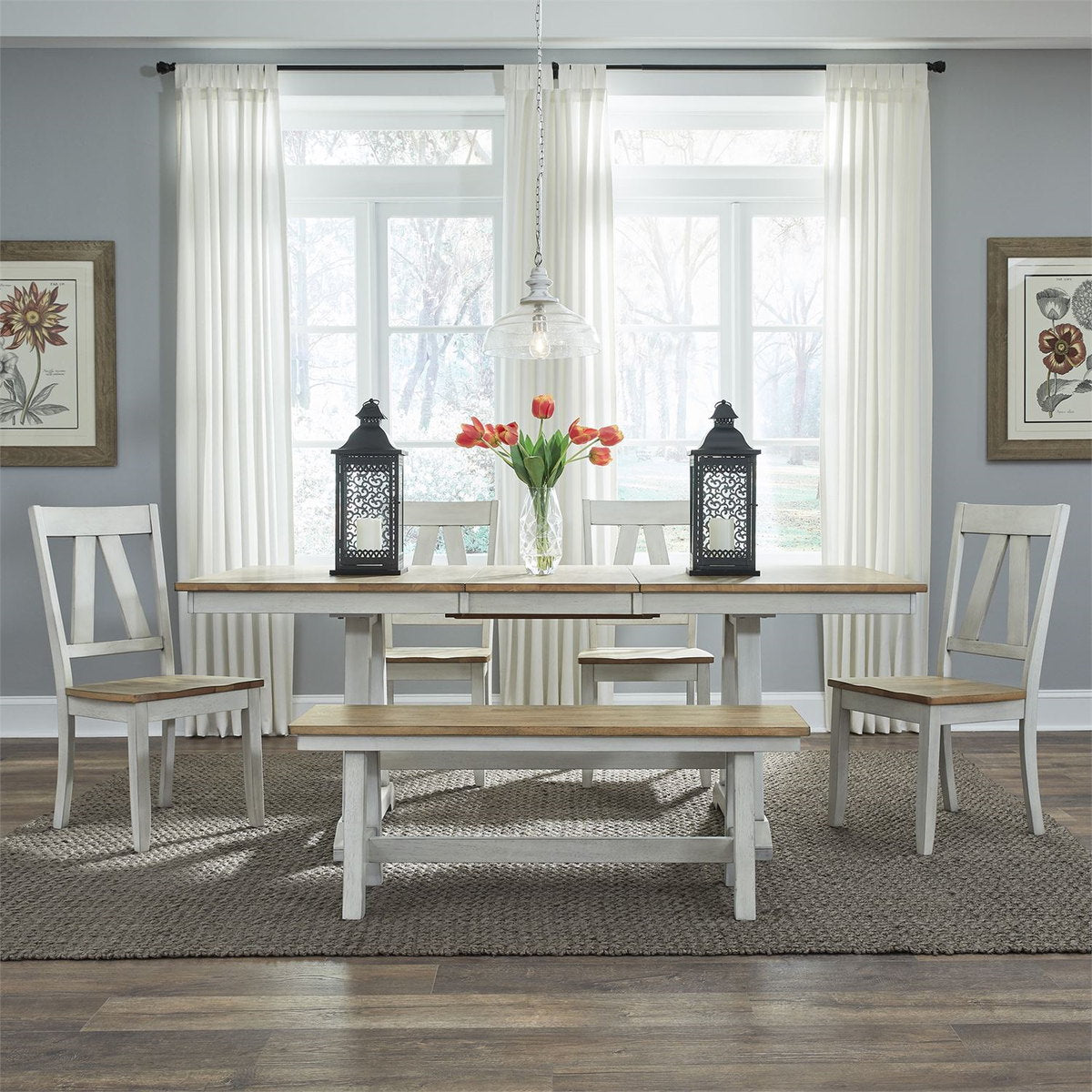 Liberty Furniture Lindsey Farm Backless Bench (RTA) in Weathered White & Sandstone - Luxury Home Furniture (MI)