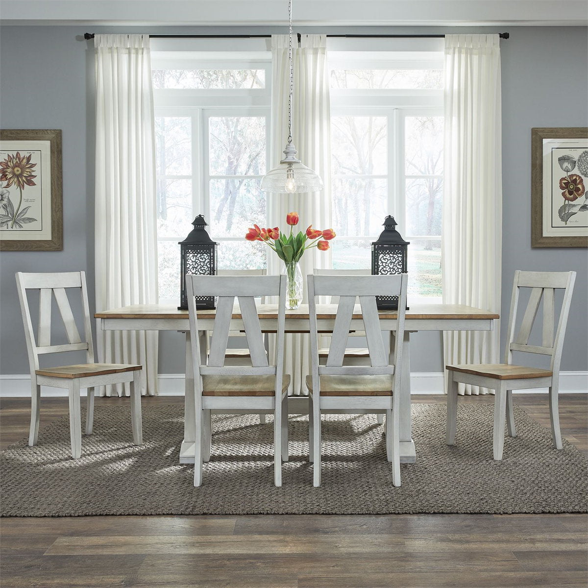 Liberty Furniture Lindsey Farm Splat Back Side Chair (RTA) in Weathered White & Sandstone (Set of 2)