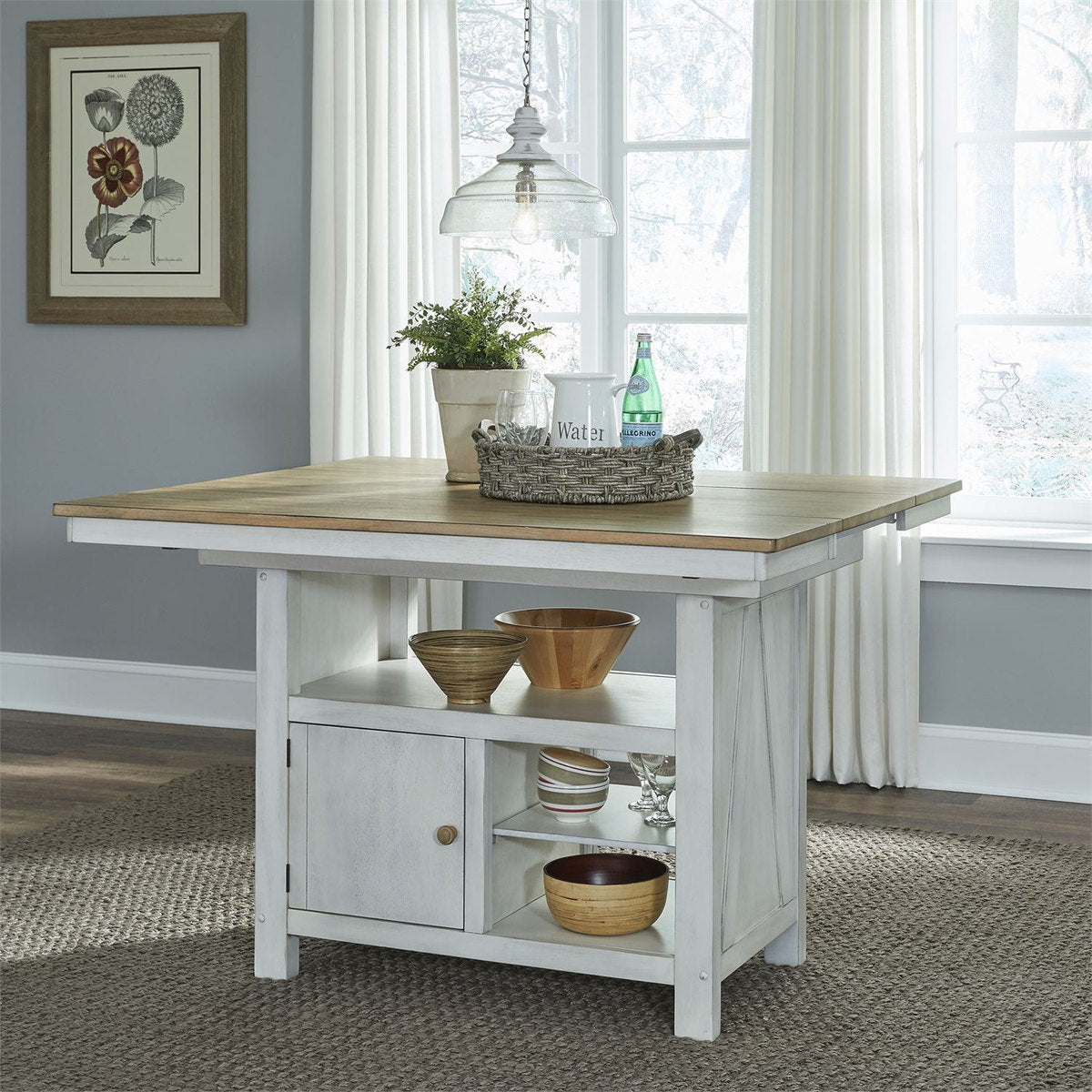Liberty Furniture Lindsey Farm Kitchen Island in Weathered White & Sandstone - Luxury Home Furniture (MI)
