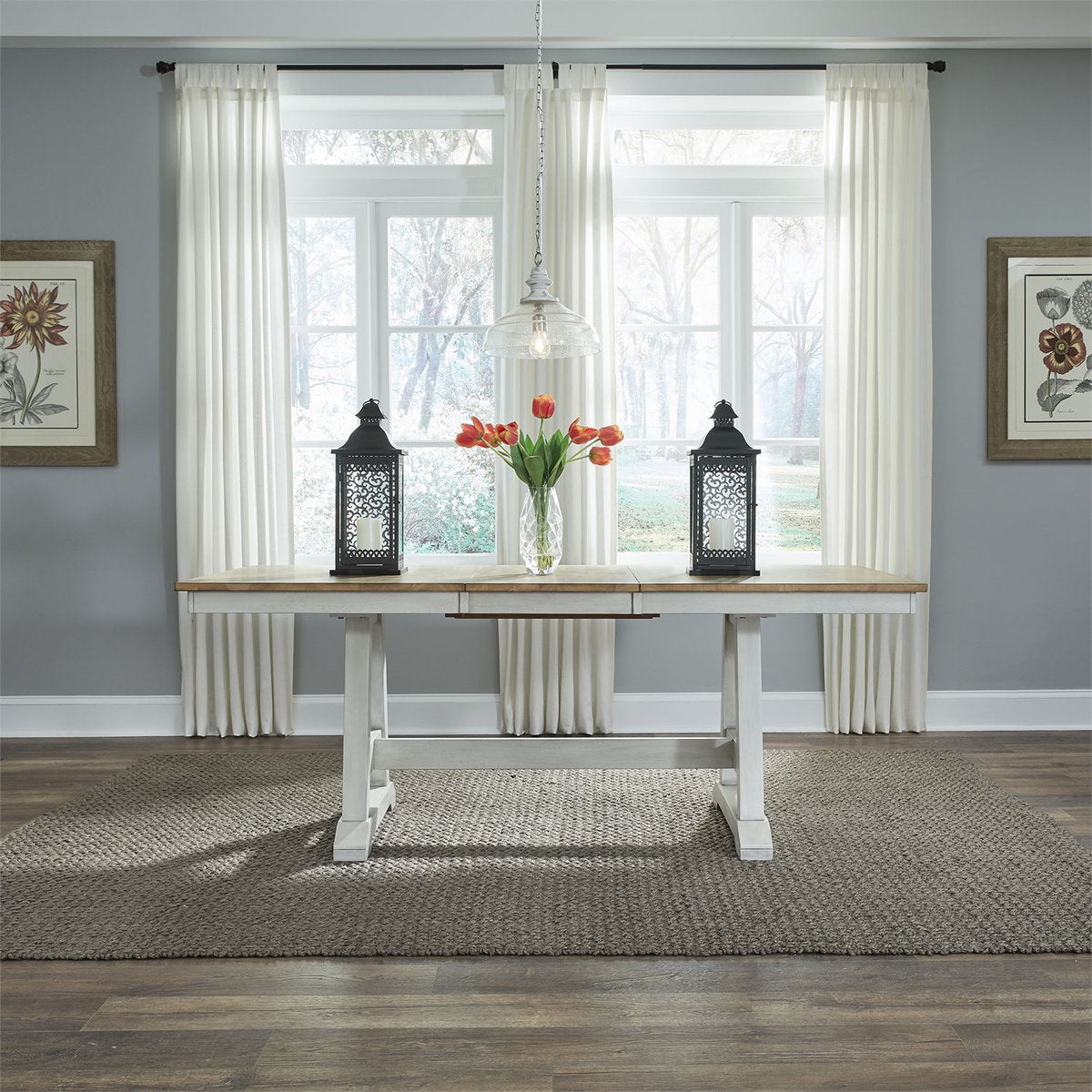 Liberty Furniture Lindsey Farm Trestle Dining Table in Weathered White & Sandstone - Luxury Home Furniture (MI)
