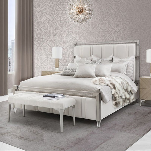 AICO Furniture Penthouse King Upholstered Platform Bed in Ash Gray - Luxury Home Furniture (MI)