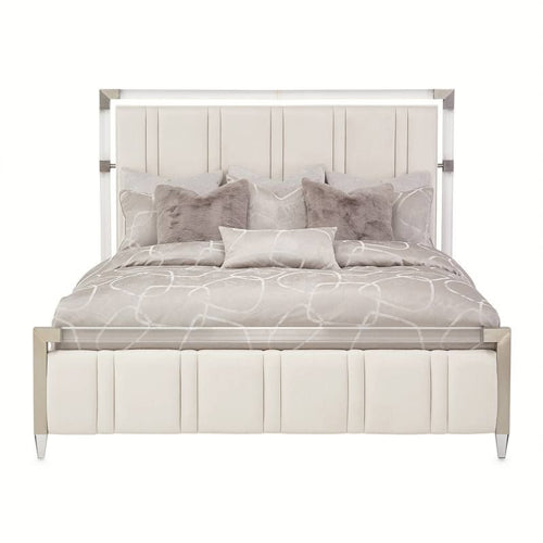 AICO Furniture Penthouse King Upholstered Platform Bed in Ash Gray