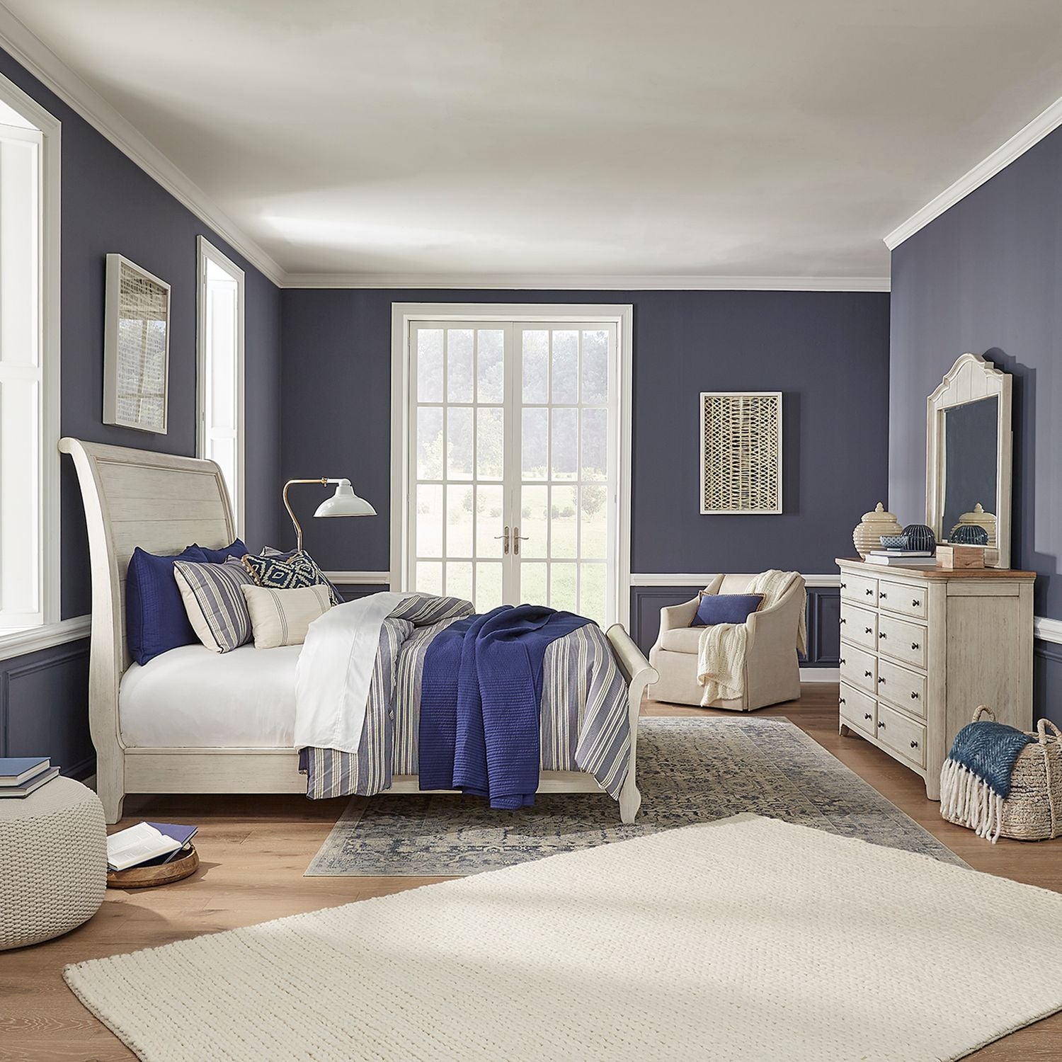 Farmhouse Reimagined King Sleigh Bed, Dresser & Mirror image