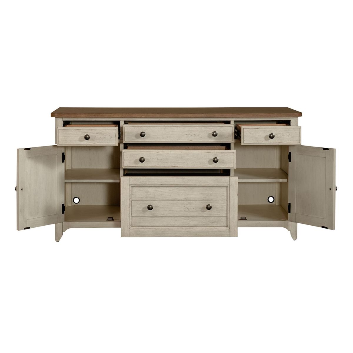 Liberty Farmhouse Reimagined Door Credenza in Antique White - Luxury Home Furniture (MI)