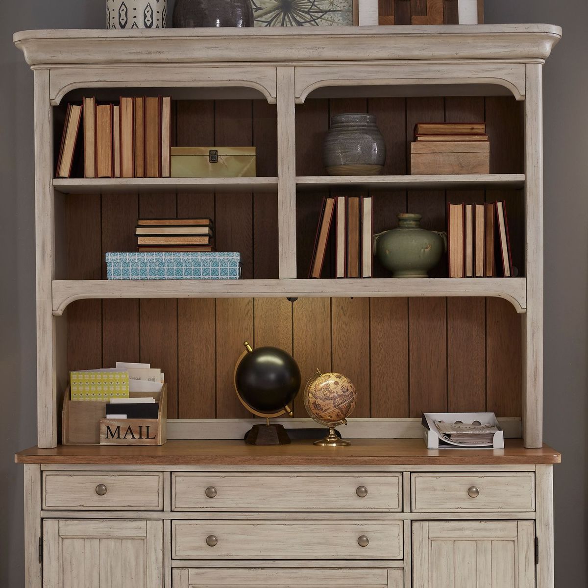 Liberty Farmhouse Reimagined Credenza Hutch in Antique White