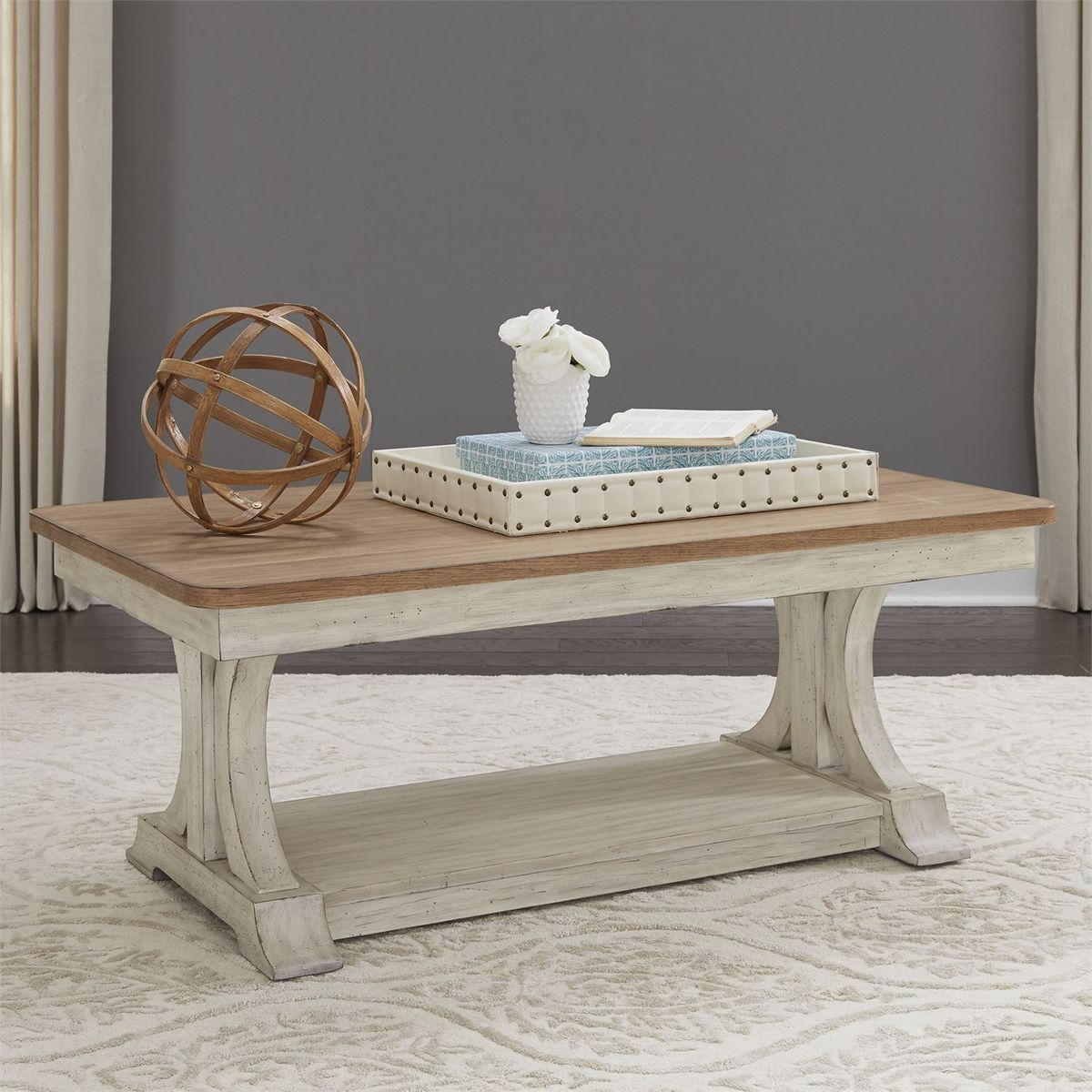 Liberty Farmhouse Reimagined Rectangular Cocktail Table in Antique White - Luxury Home Furniture (MI)