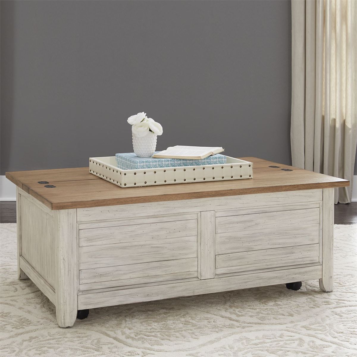 Liberty Farmhouse Reimagined Storage Trunk in Antique White - Luxury Home Furniture (MI)