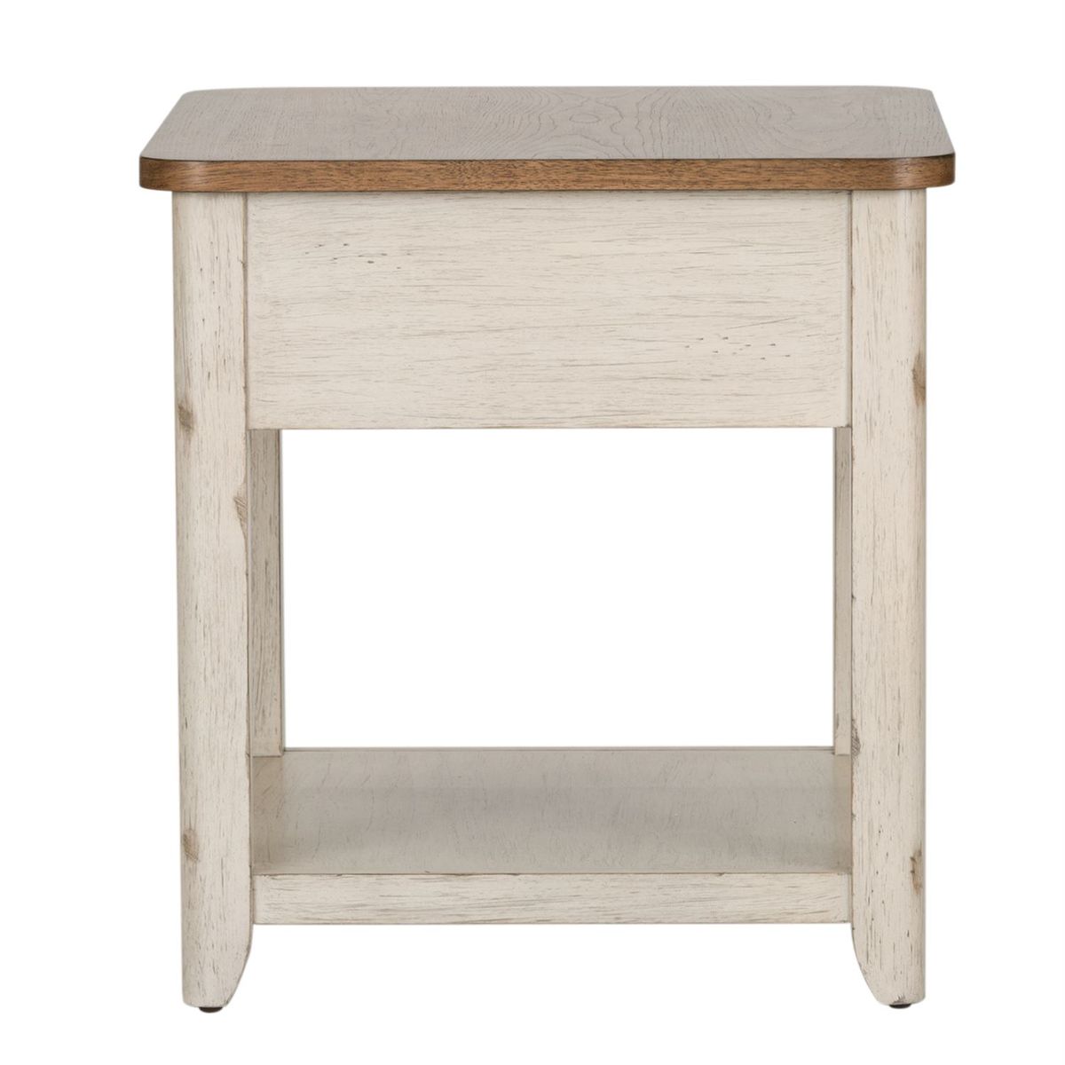 Liberty Farmhouse Reimagined End Table with Basket in Antique White - Luxury Home Furniture (MI)