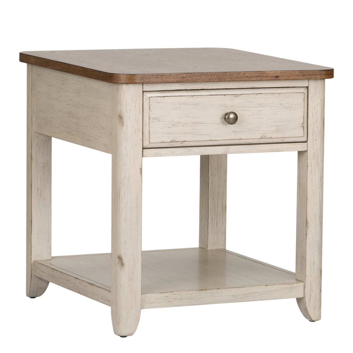 Farmhouse Reimagined End Table with Basket in Antique White - Luxury Home Furniture (MI)