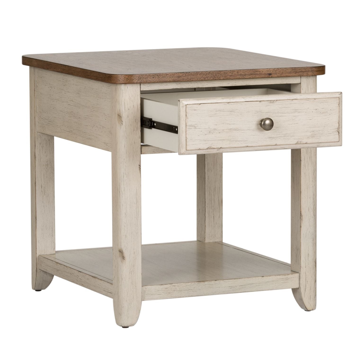 Farmhouse Reimagined End Table with Basket in Antique White - Luxury Home Furniture (MI)