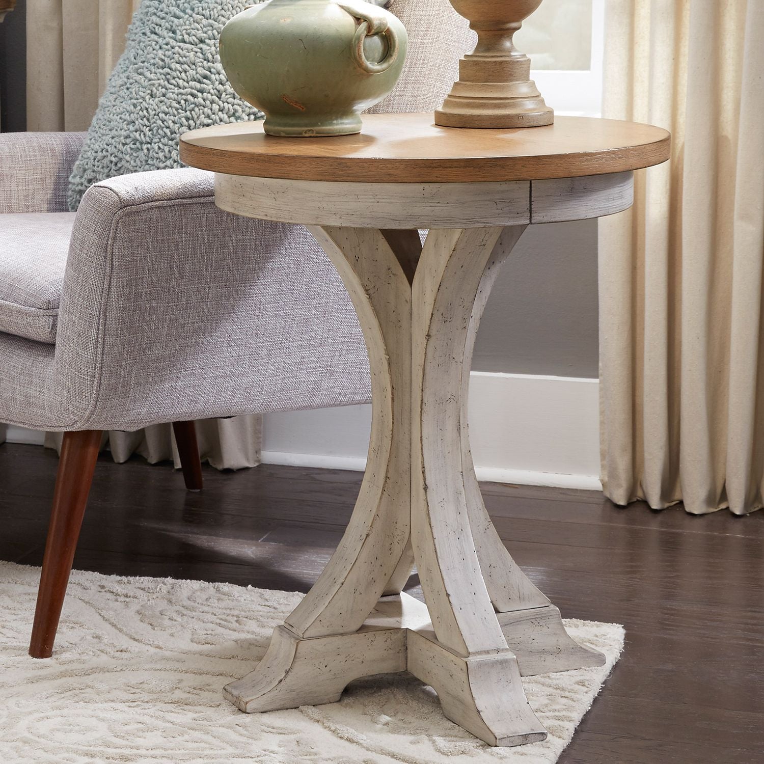 Farmhouse Reimagined Round Chair Side Table in Antique White - Luxury Home Furniture (MI)
