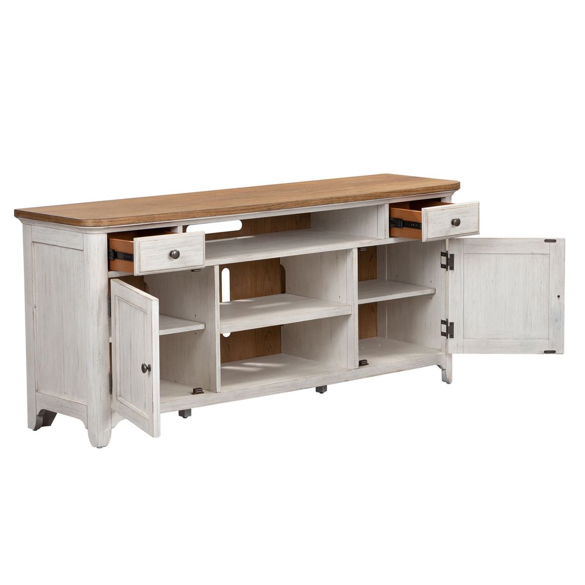 Liberty Farmhouse Reimagine Entertainment TV Stand in Antique White - Luxury Home Furniture (MI)