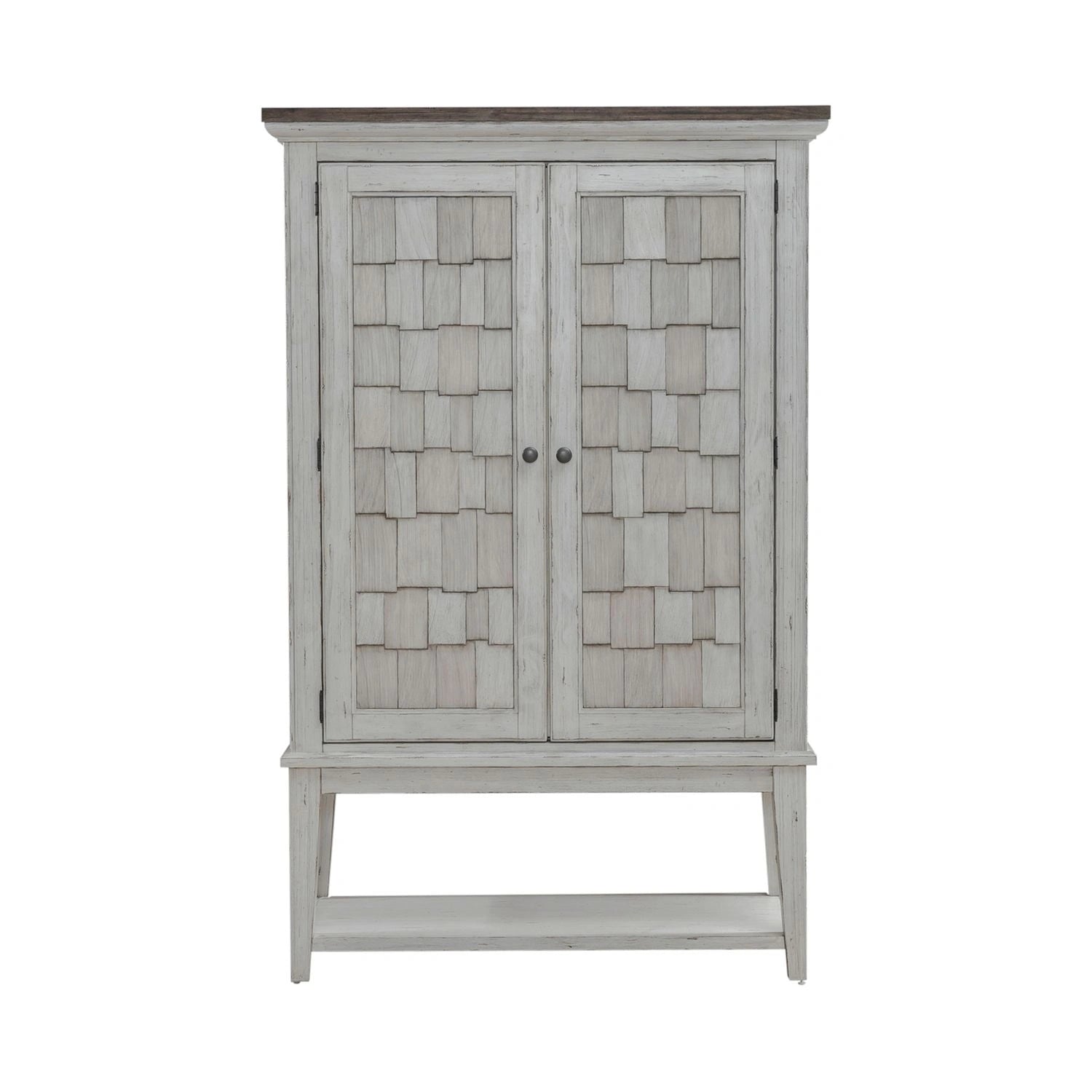 River Place Bar Cabinet in Riverstone White & Tobacco EST SHIP TIME APPX 4 WEEKS image
