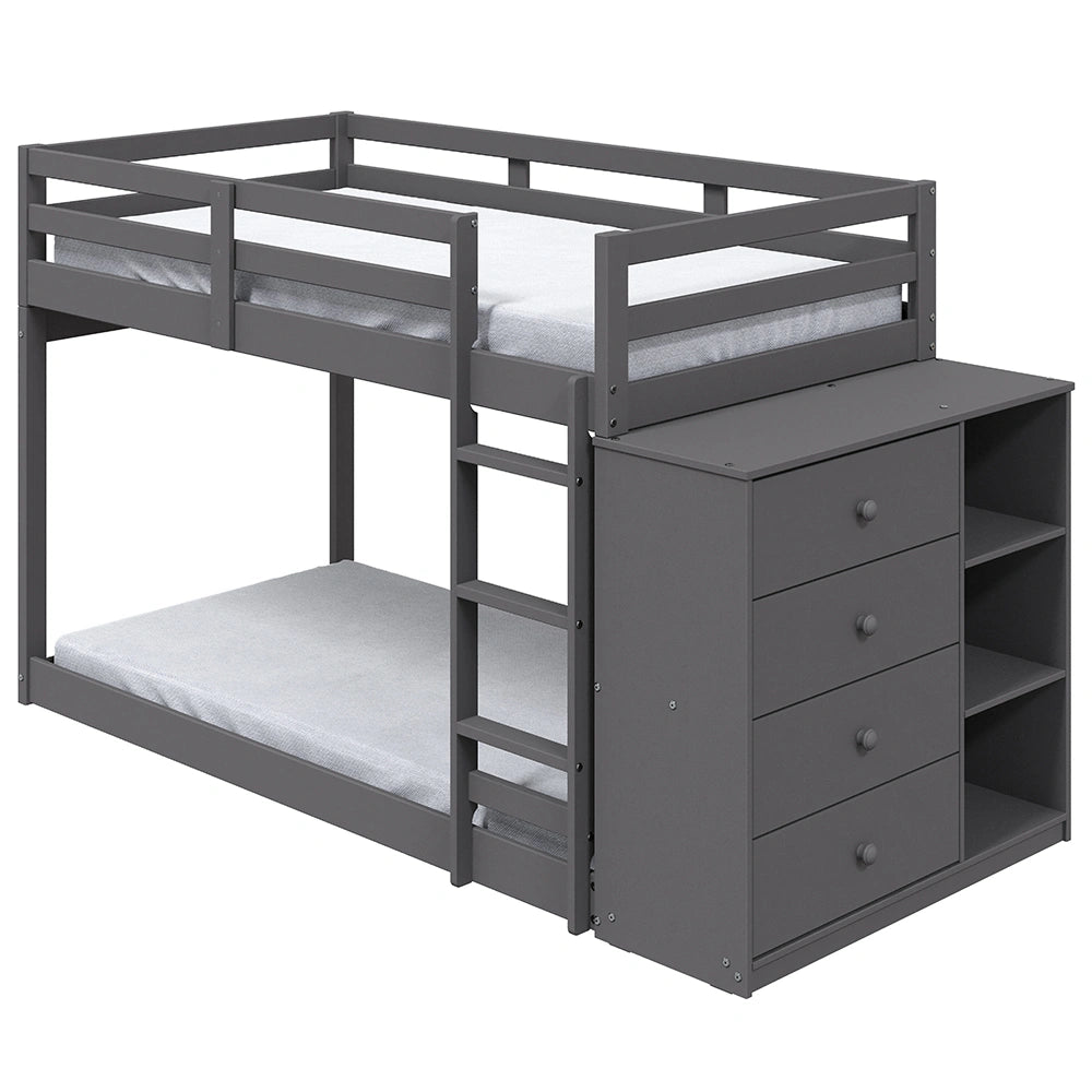 Bunk Bed (T/T) w/4 Drawers & 3 Compartments