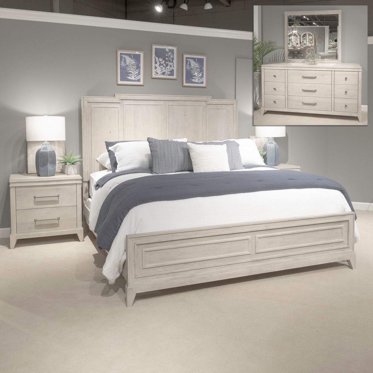 New Haven King California Panel Bed, Dresser & Mirror, Night Stand image