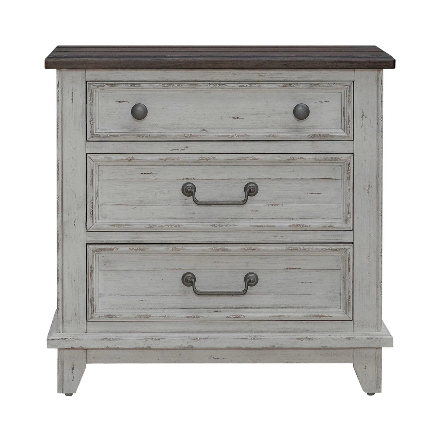 River Place 3 Drawer Nightstand with Charging Station in Riverstone White and Tobacco image