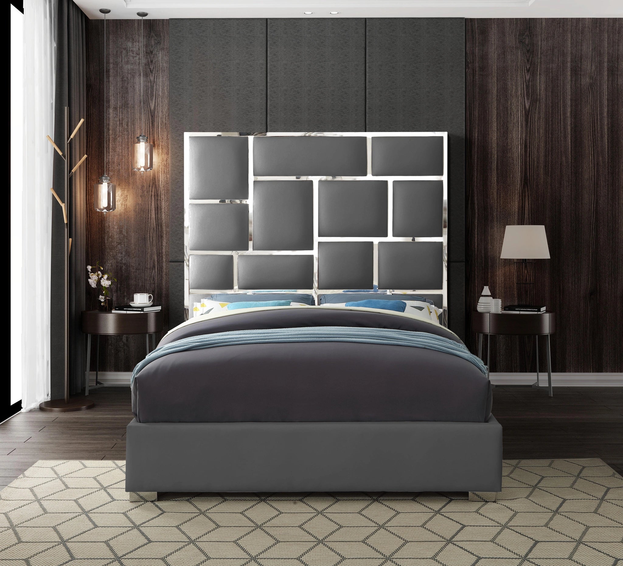 Milan Grey Faux Leather King Bed