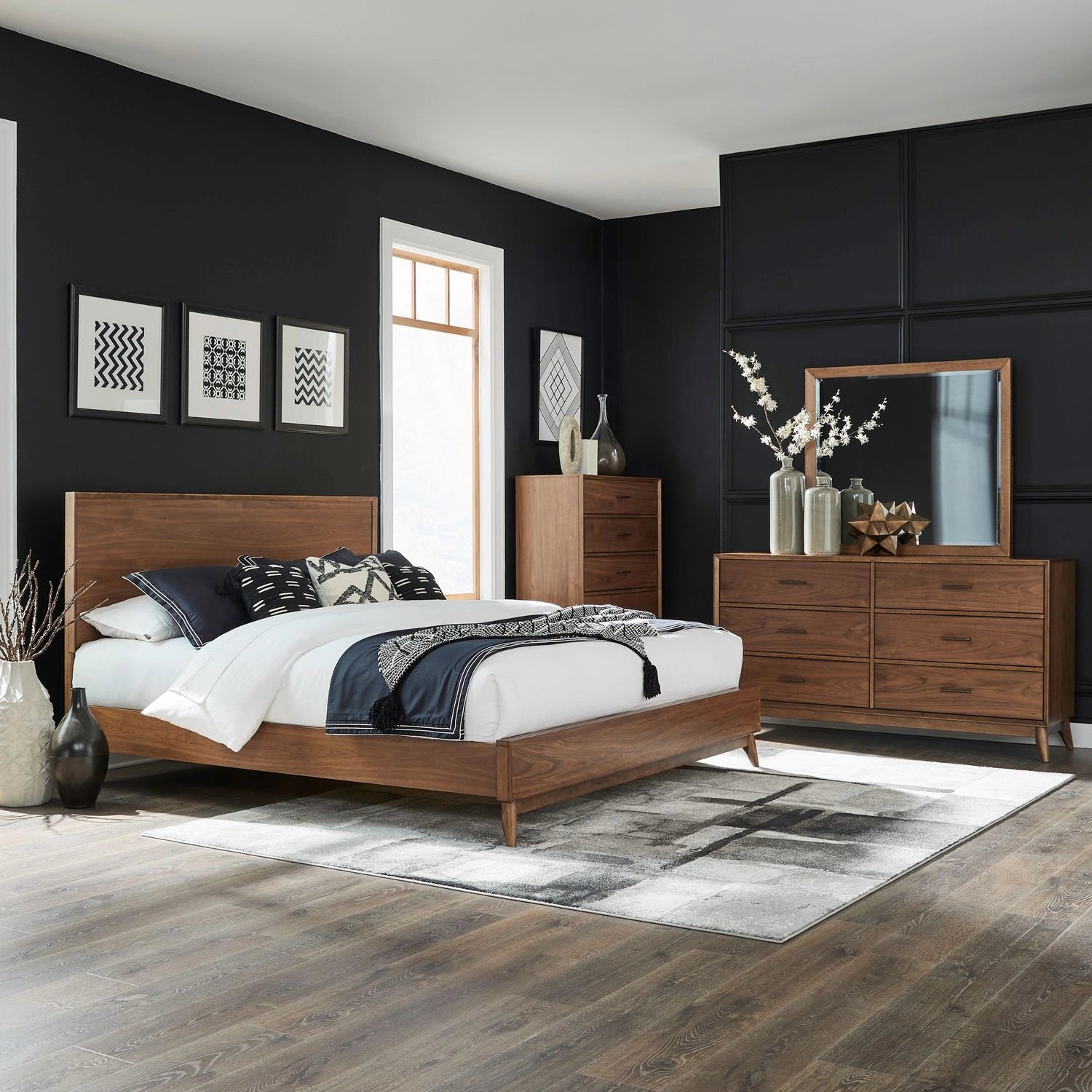 Century Modern King Platform Bed, Dresser & Mirror, Chest image