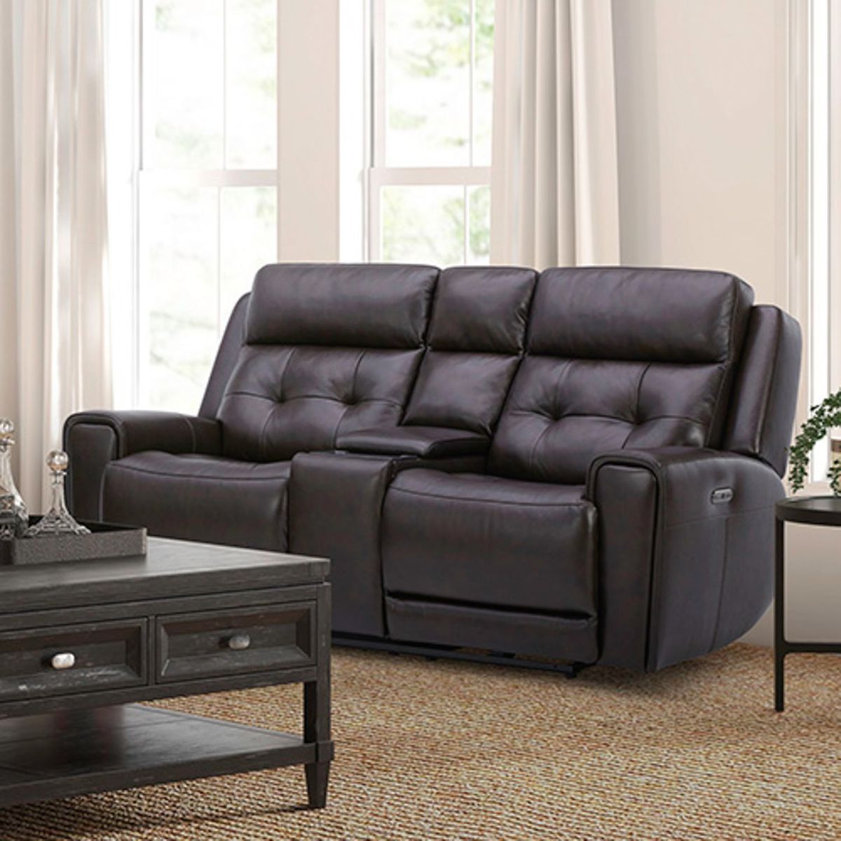 Liberty Furniture Carrington Loveseat w/Console P3 & ZG in Dark Brown - Luxury Home Furniture (MI)