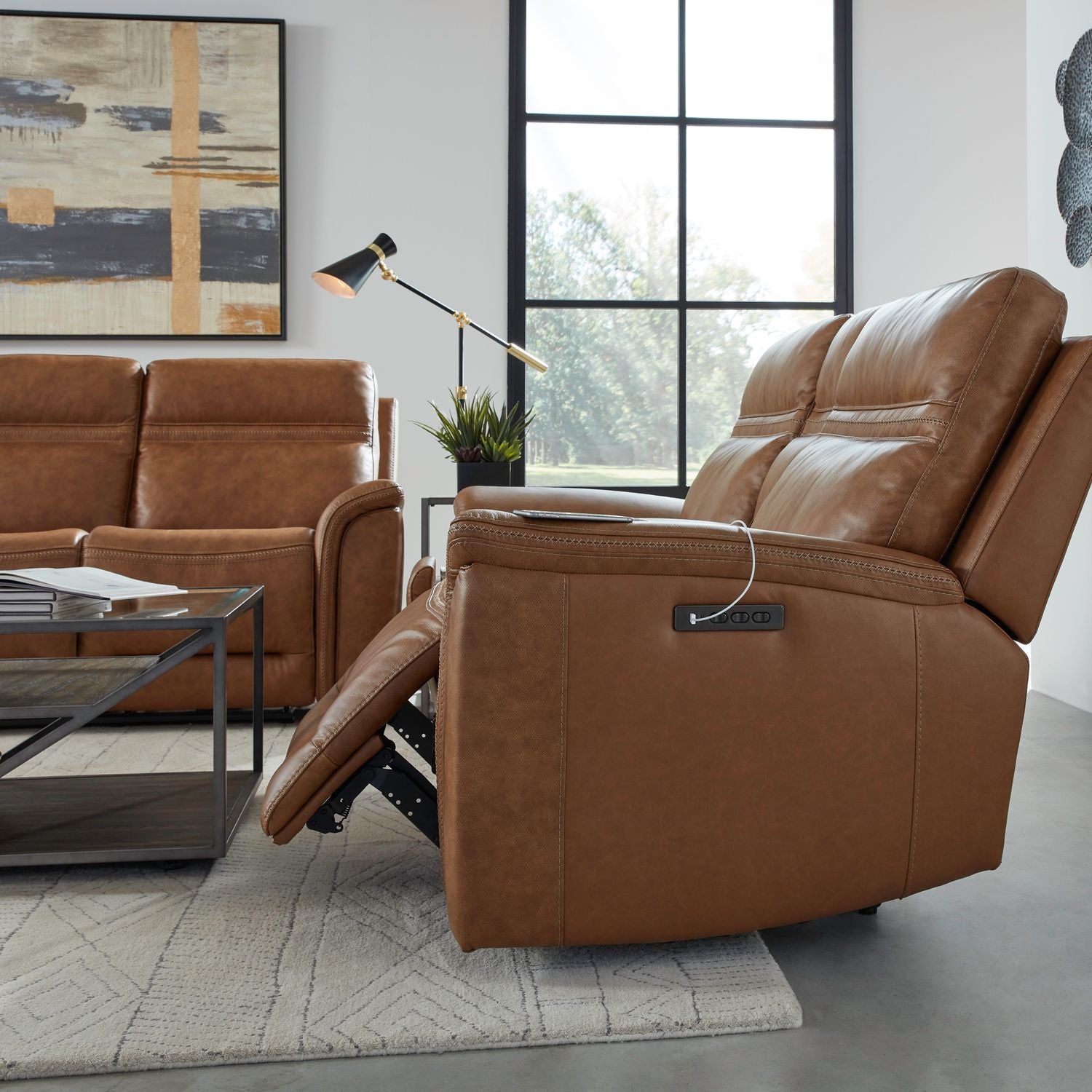 Cooper Loveseat w/Console P3 & ZG in Camel - Luxury Home Furniture (MI)