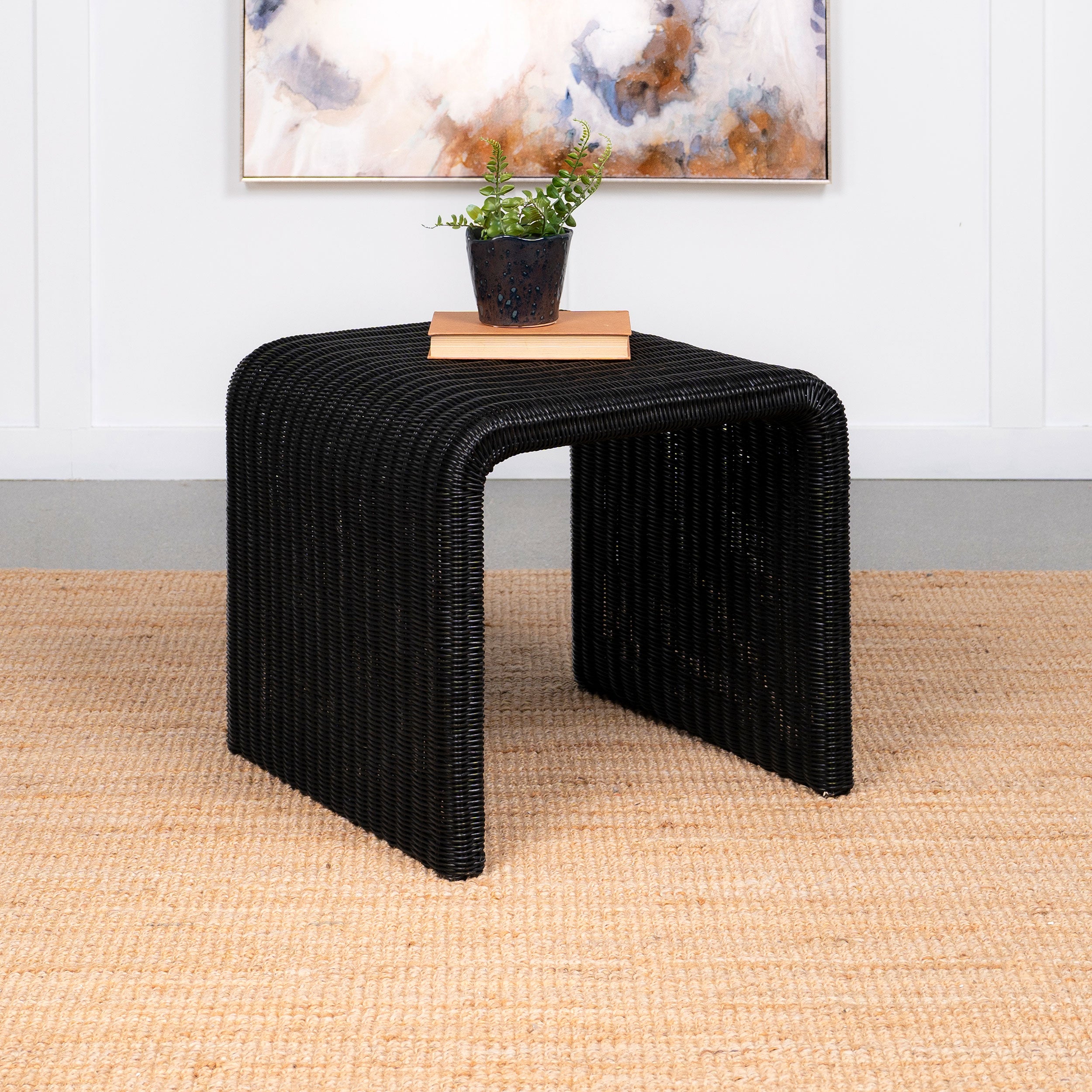 Cahya Woven Rattan Sqaure End Table Black - Luxury Home Furniture (MI)