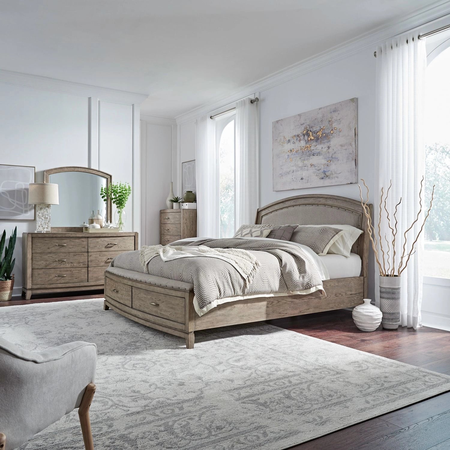 Avalon King Uph Storage Bed, Dresser & Mirror, Chest image
