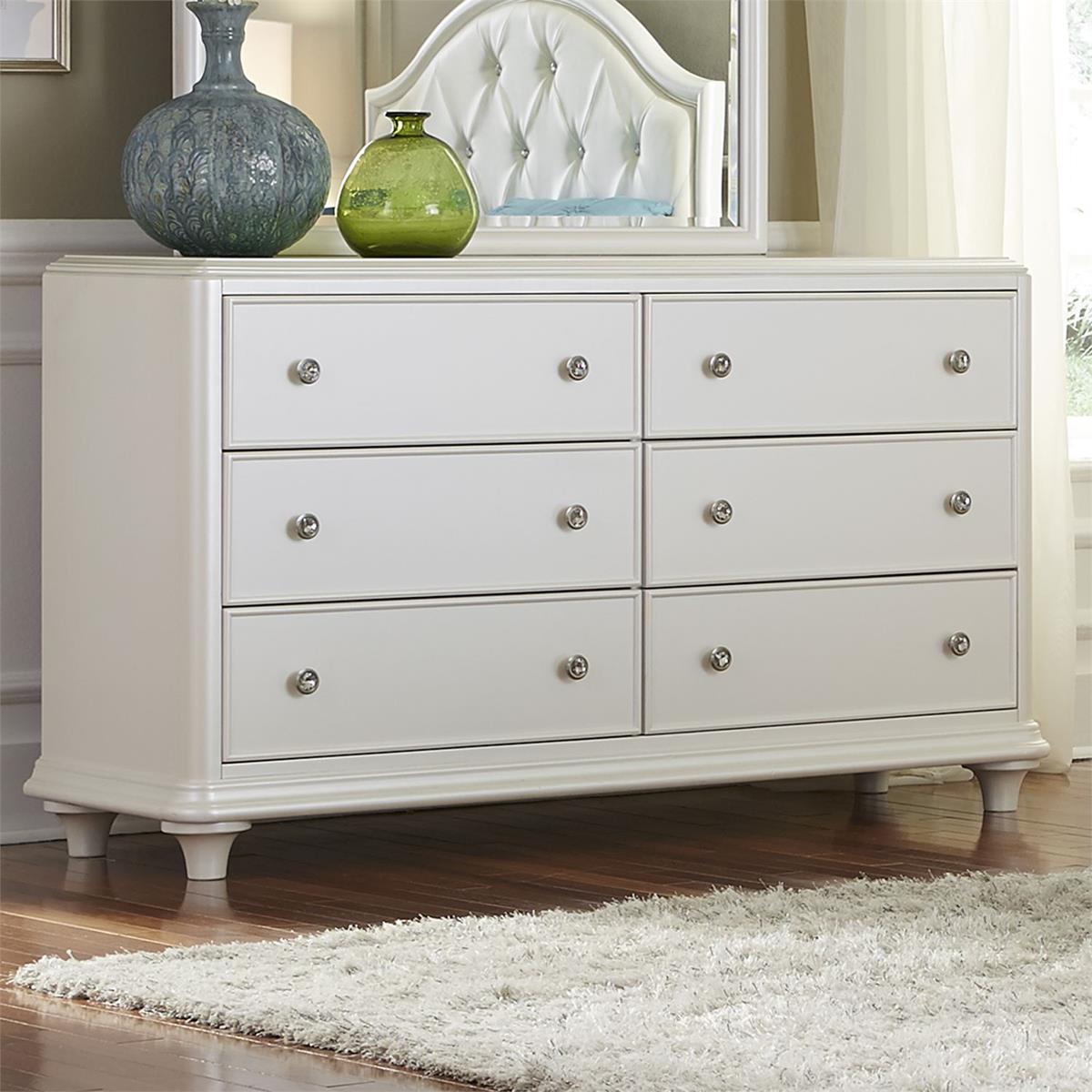Liberty Furniture Stardust 6 Drawer Dresser in Iridescent White - Luxury Home Furniture (MI)