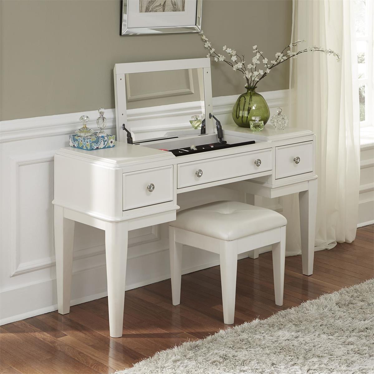 Liberty Furniture Stardust Vanity Desk in Iridescent White - Luxury Home Furniture (MI)