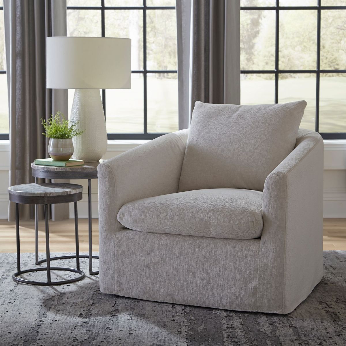 Liberty Furniture Saxton Upholstered Swivel Accent Chair in Ivory - Luxury Home Furniture (MI)