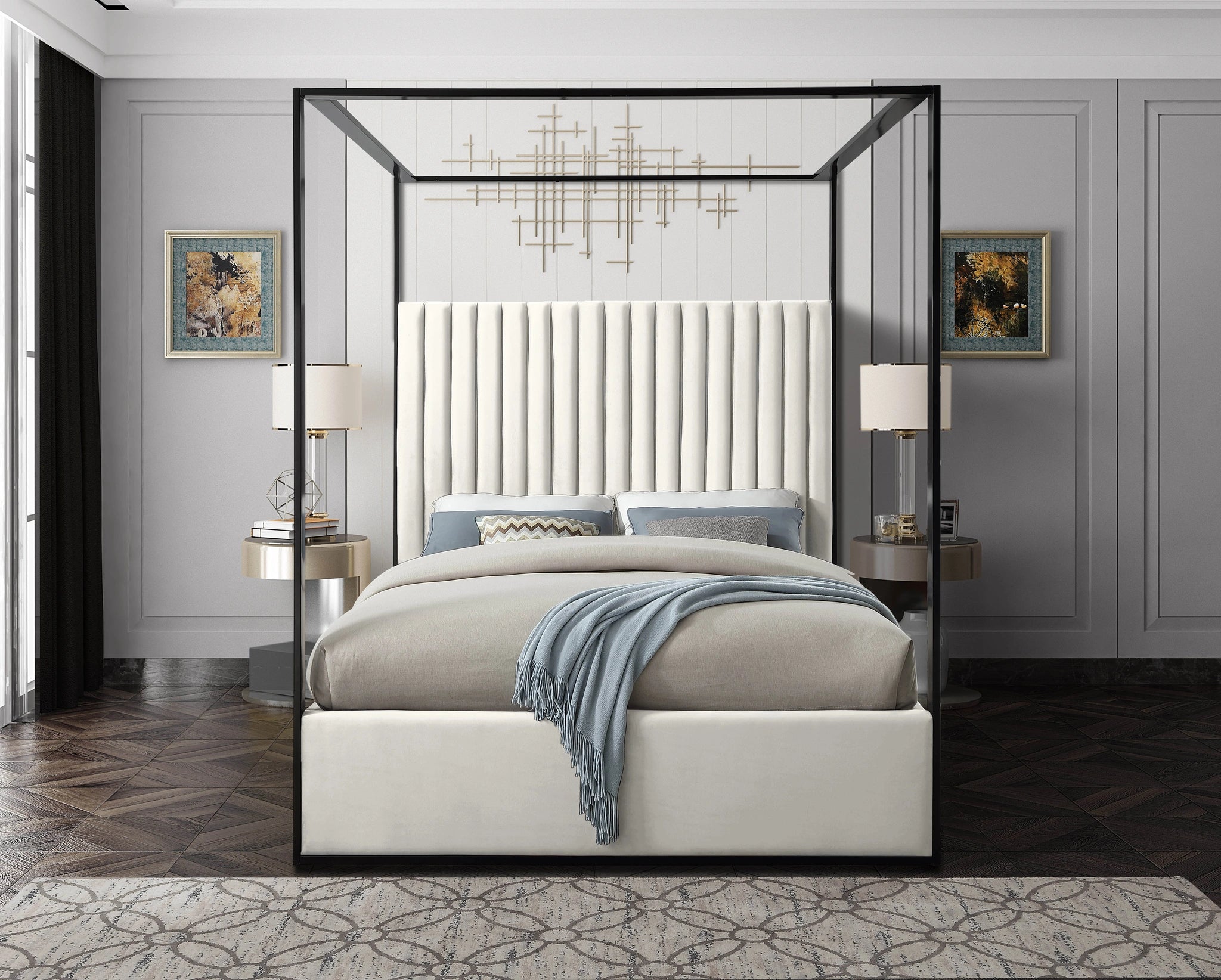 Jax Cream Velvet Queen Bed