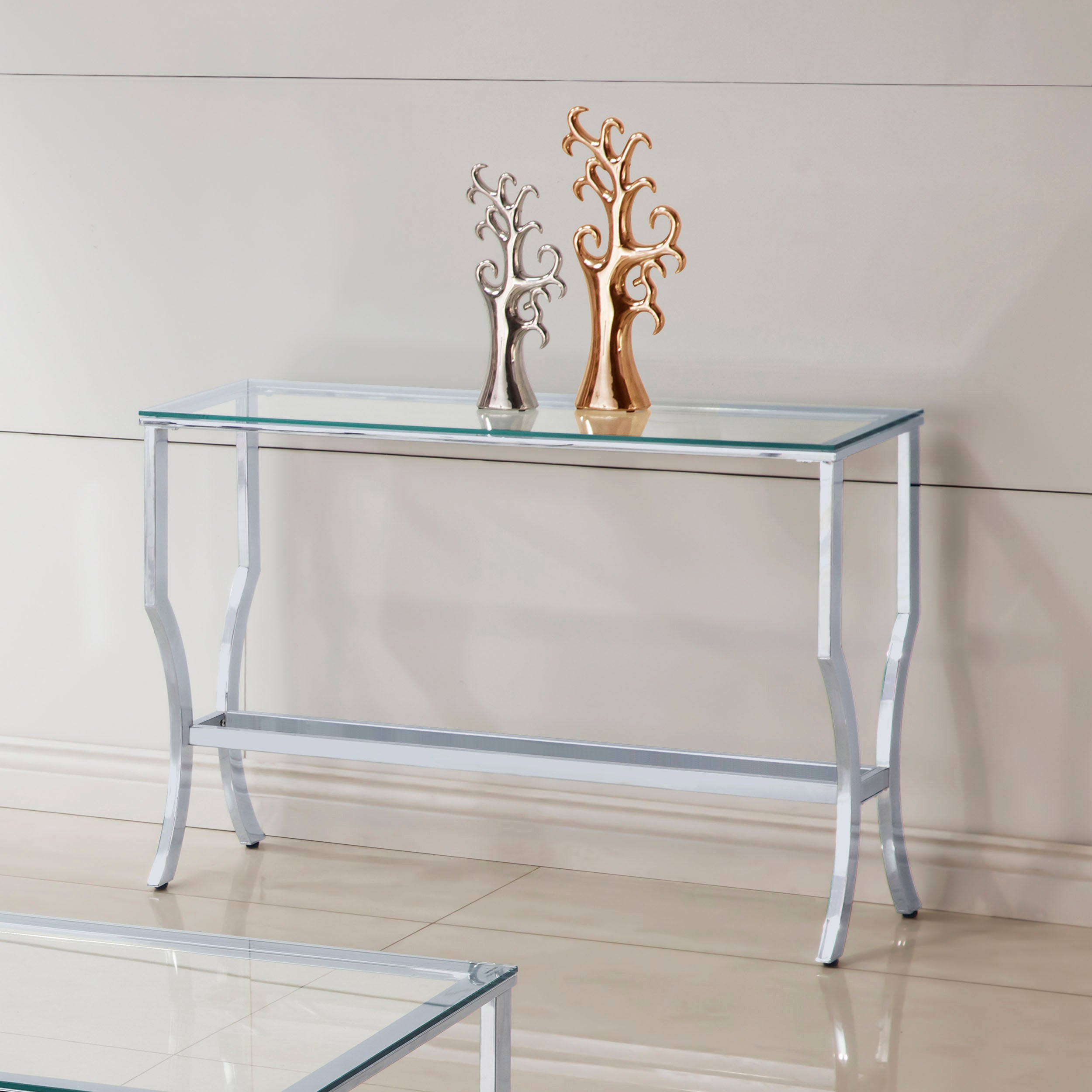 Saide Rectangular Sofa Table with Mirrored Shelf Chrome