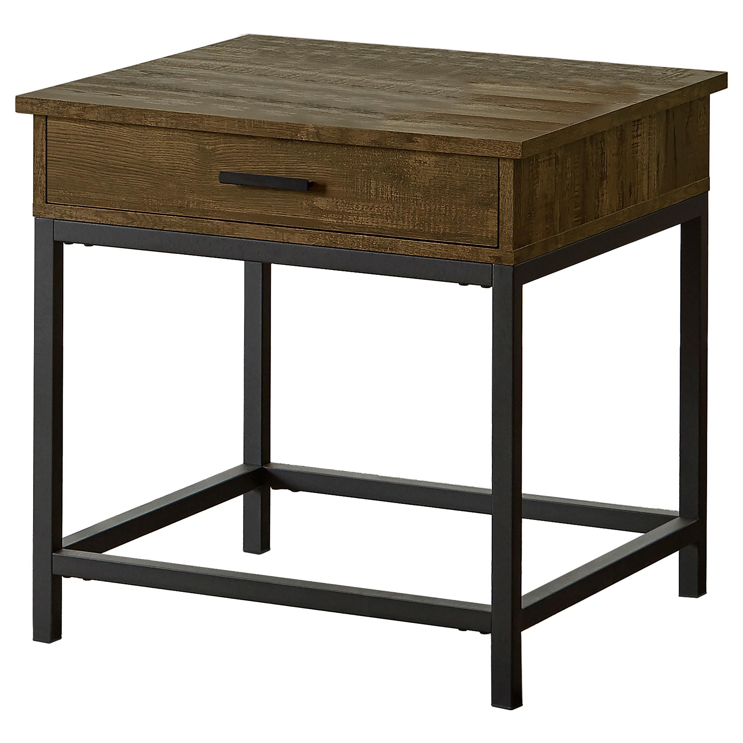 Byers Square 1-drawer End Table Brown Oak and Sandy Black - Luxury Home Furniture (MI)