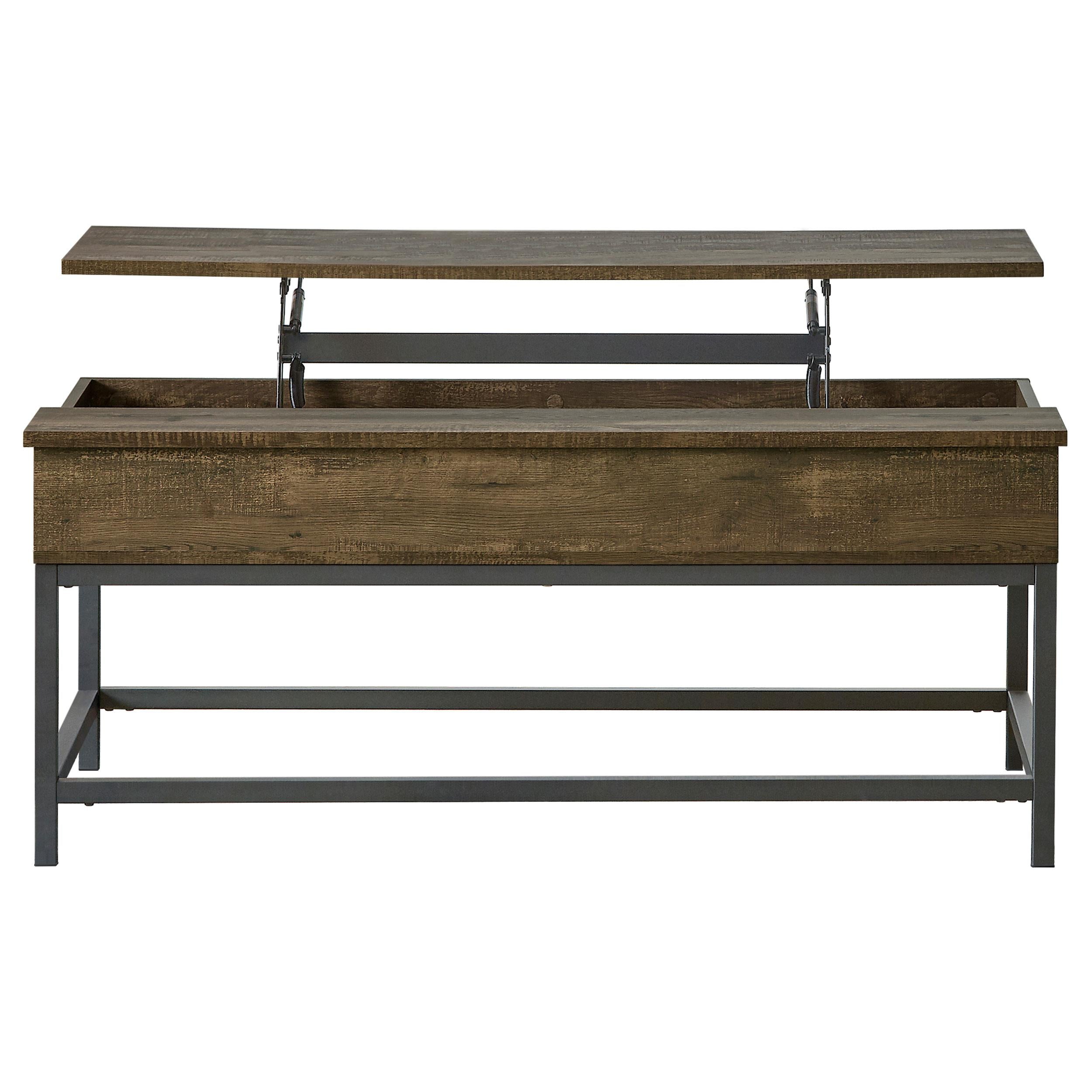 Byers Black Coffee Table with Hidden Storage Brown Oak and Sandy Black - Luxury Home Furniture (MI)