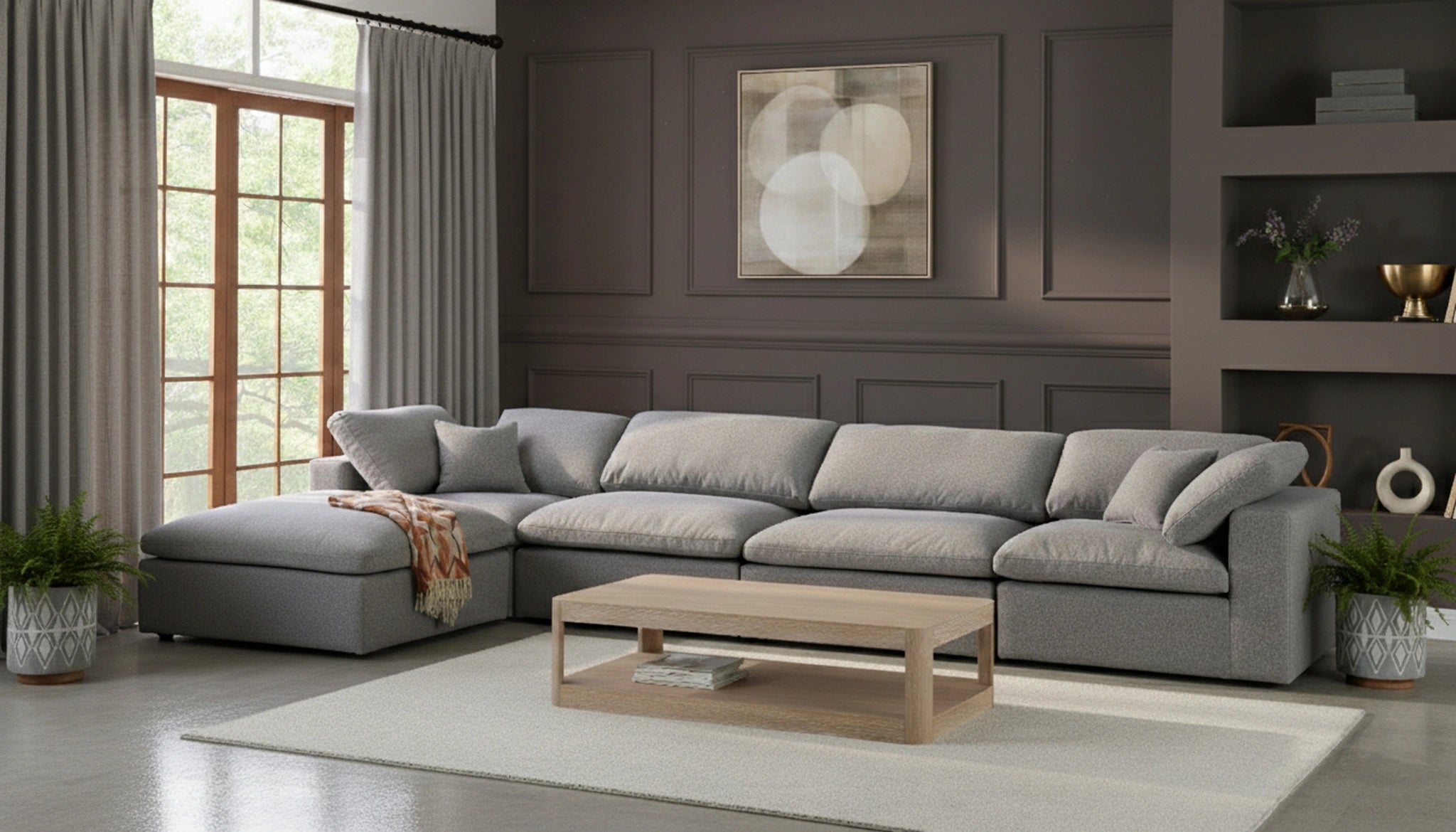Serene Grey Linen Fabric Deluxe Cloud Modular Sectional