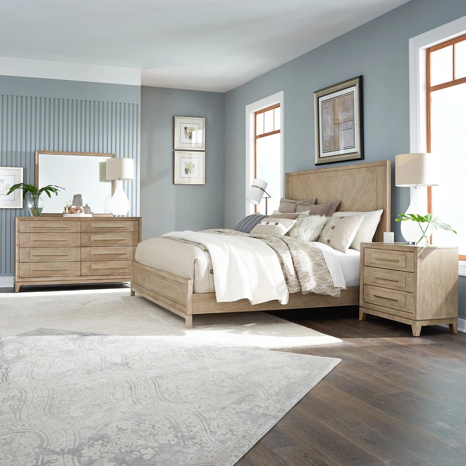 Brentwood King Panel Bed, Dresser & Mirror, Night Stand image