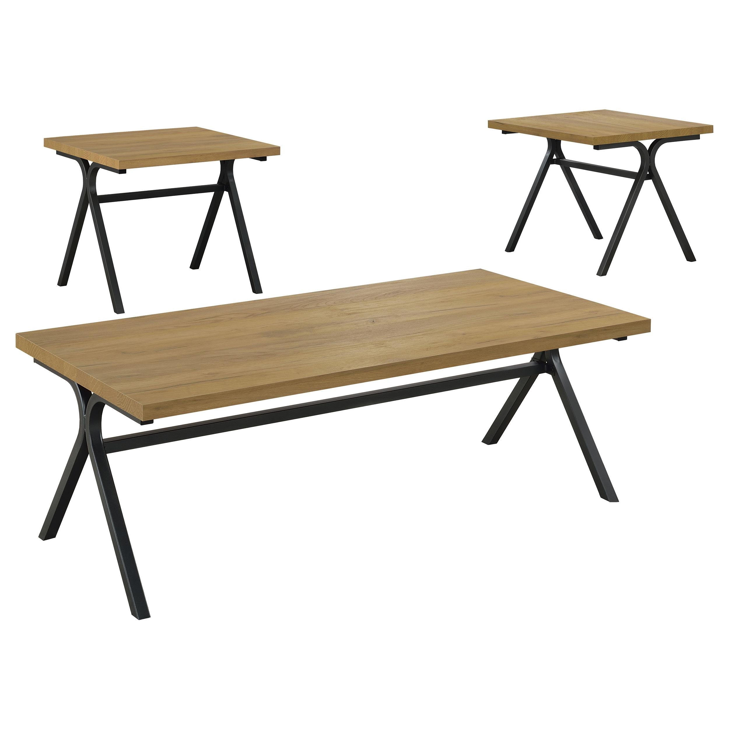 Colmar 3-piece Trestle Occasional Table Set Golden Oak and Gunmetal - Luxury Home Furniture (MI)