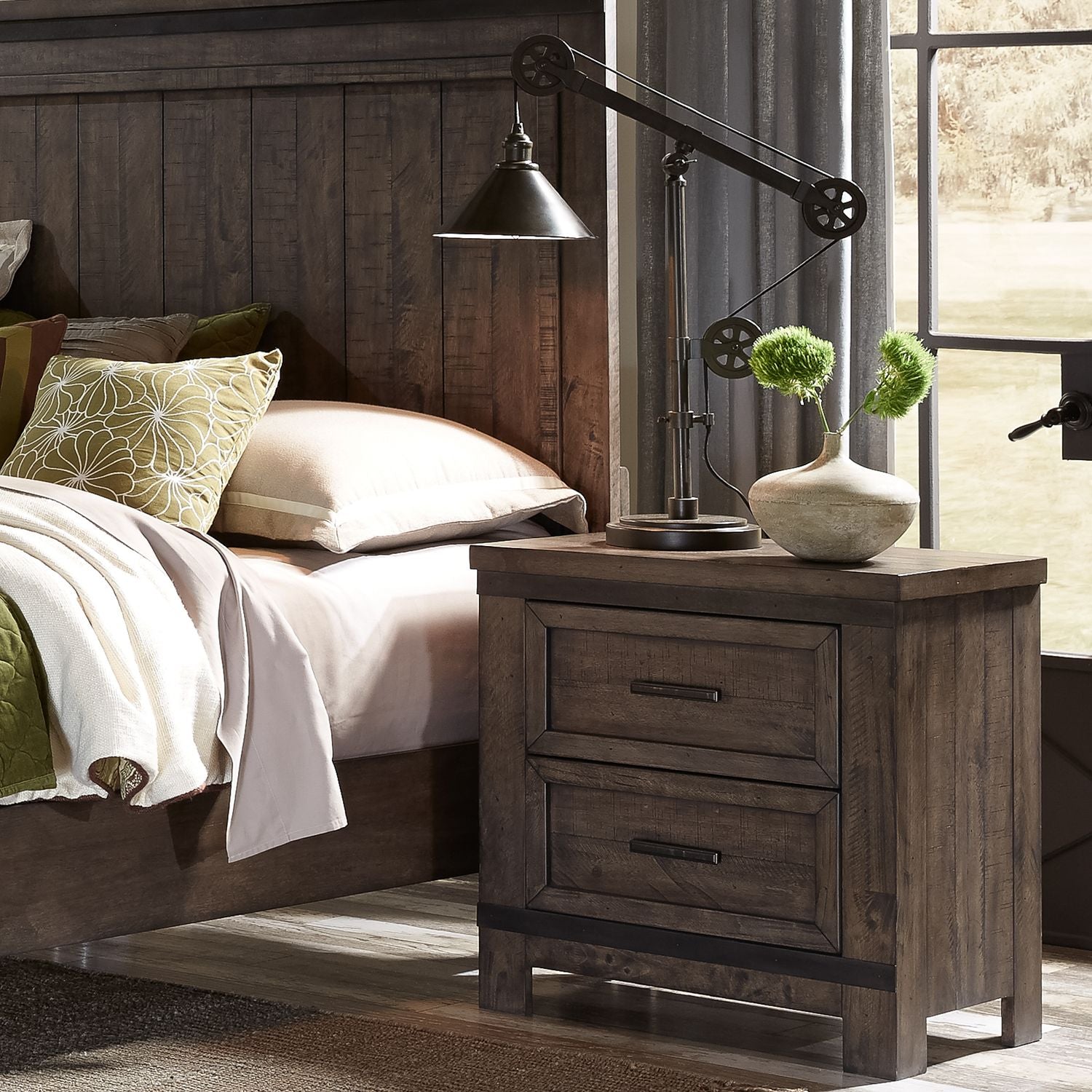 Thornwood Hills King Bookcase Bed, Dresser & Mirror, Night Stand