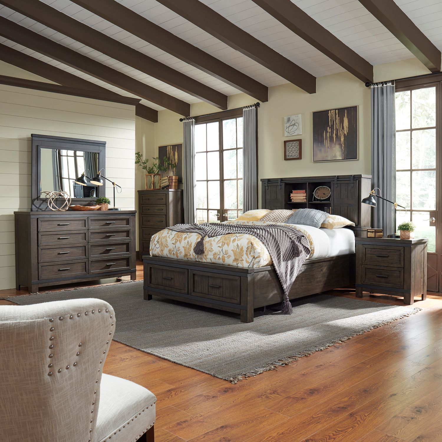 Thornwood Hills Queen Bookcase Bed, Dresser & Mirror, Chest, Night Stand image
