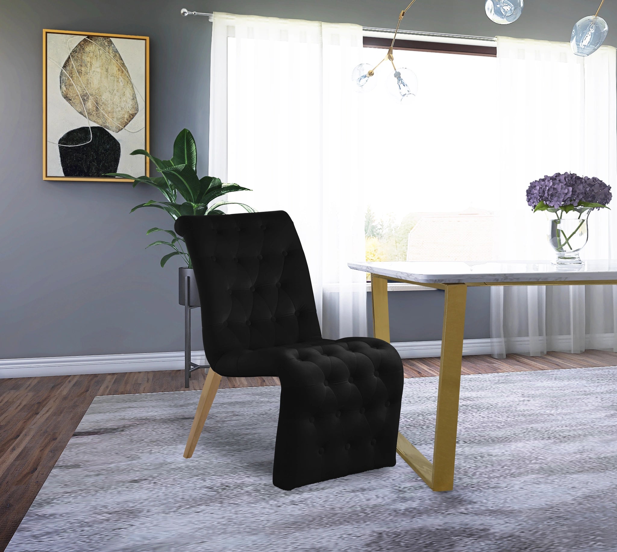 Curve Black Velvet Dining Chair