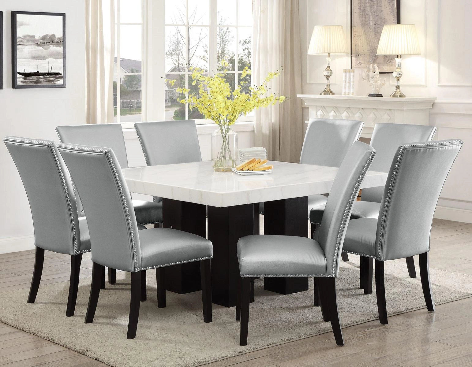 Steve Silver Camila Marble Top Counter Table in White