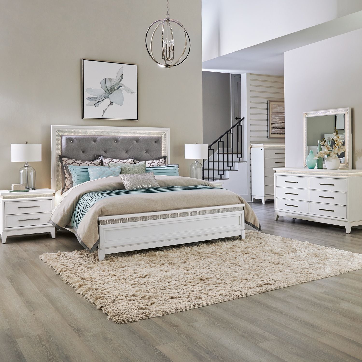 Reflections King California Uph Bed, Dresser & Mirror, Chest, Night Stand image