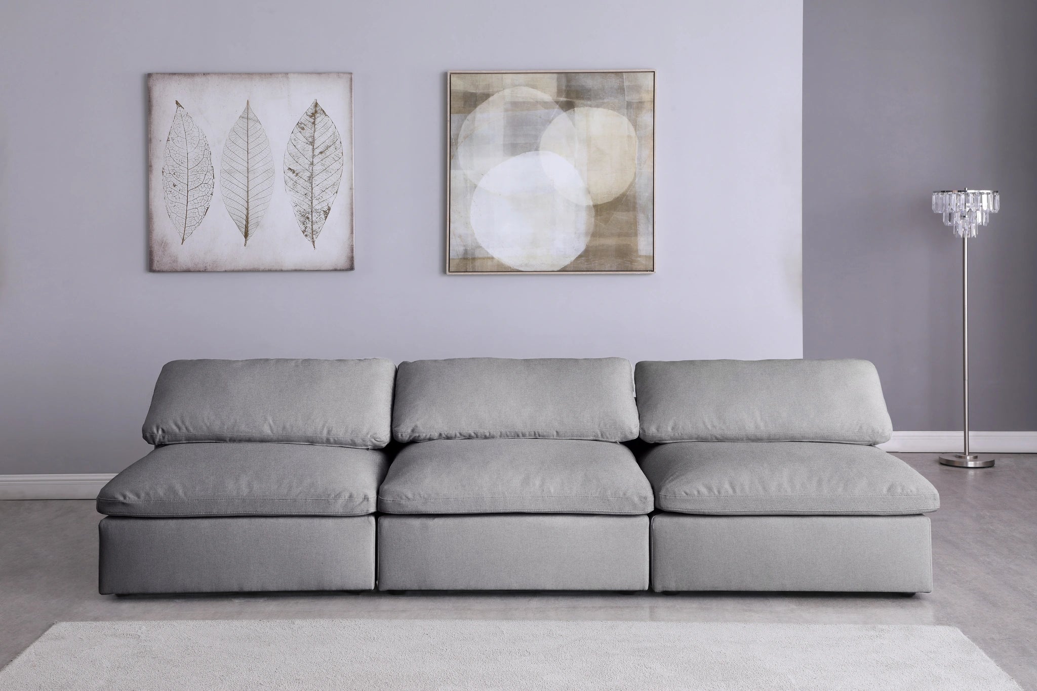 Serene Grey Linen Fabric Deluxe Cloud Modular Armless Sofa