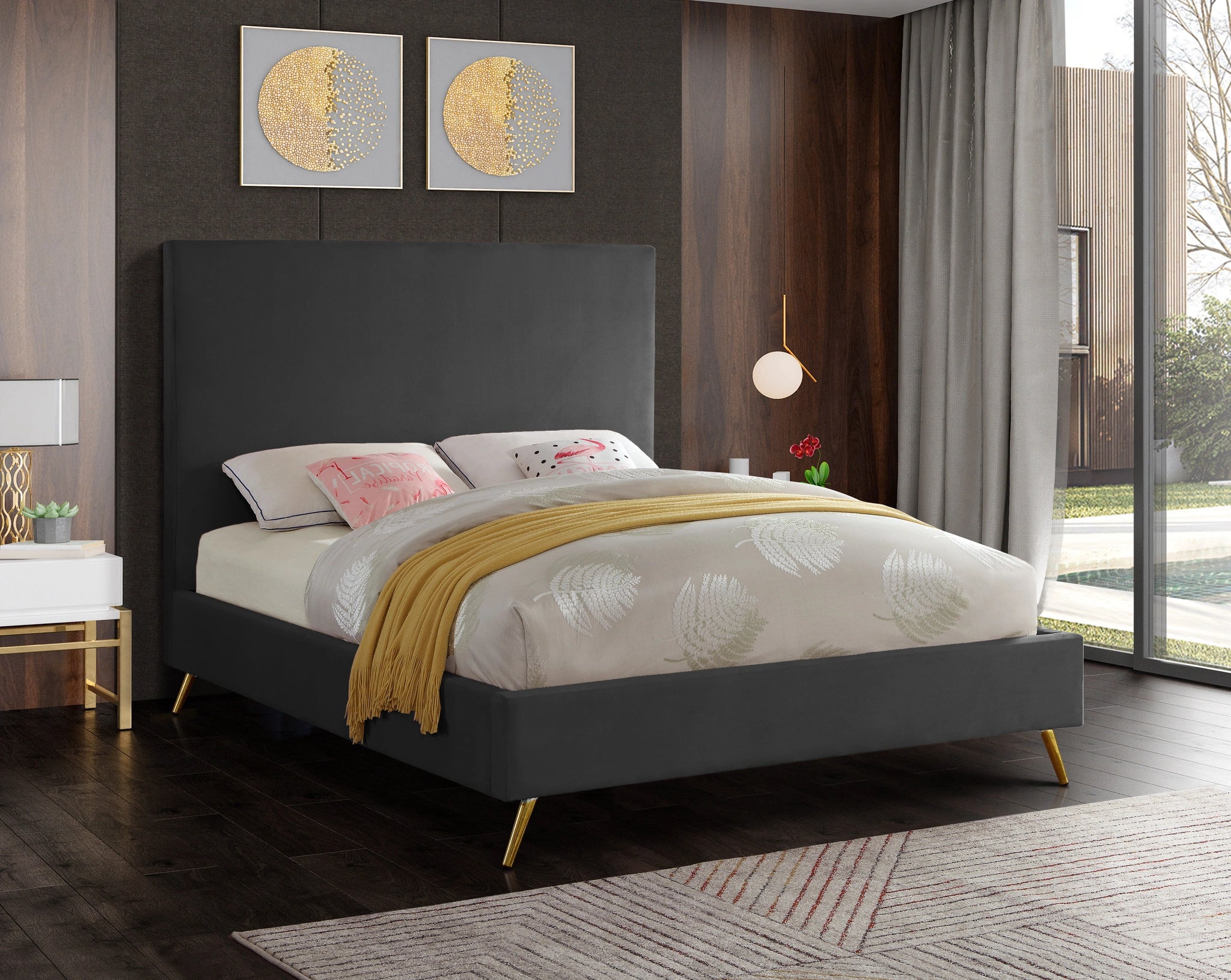 Jasmine Grey Velvet Full Bed