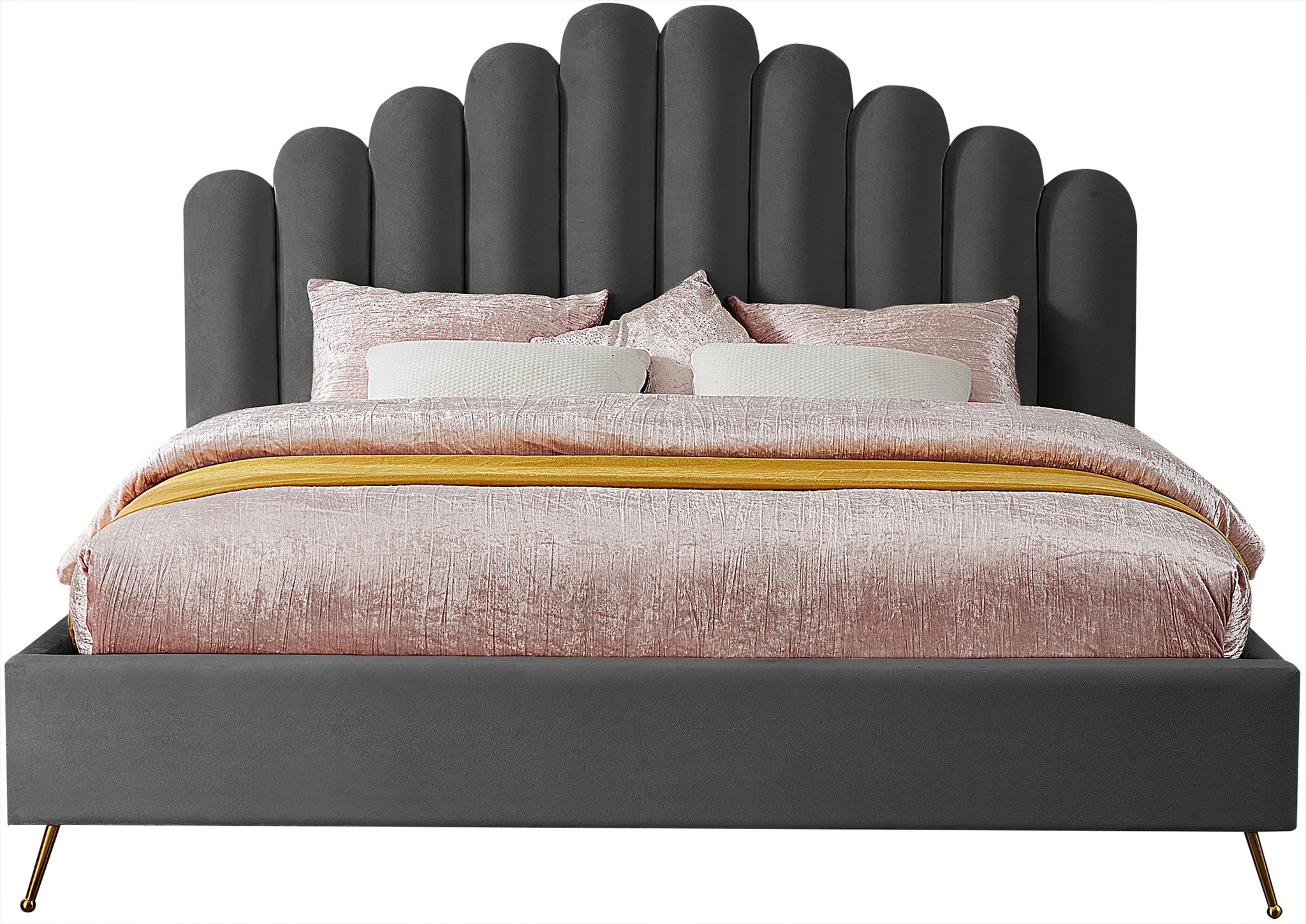 Lily Grey Velvet King Bed