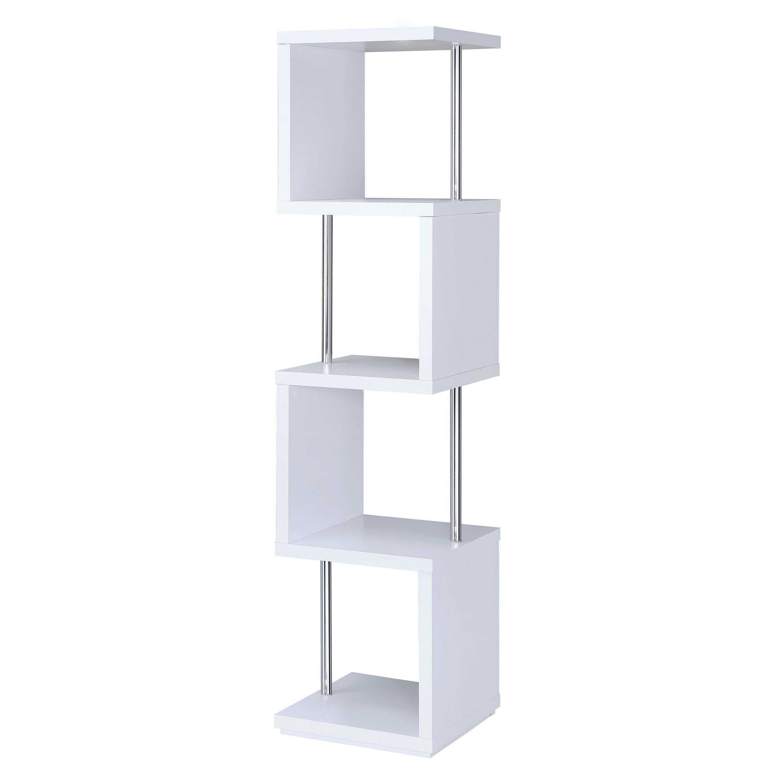 Baxter 4-shelf Bookcase White and Chrome - Luxury Home Furniture (MI)