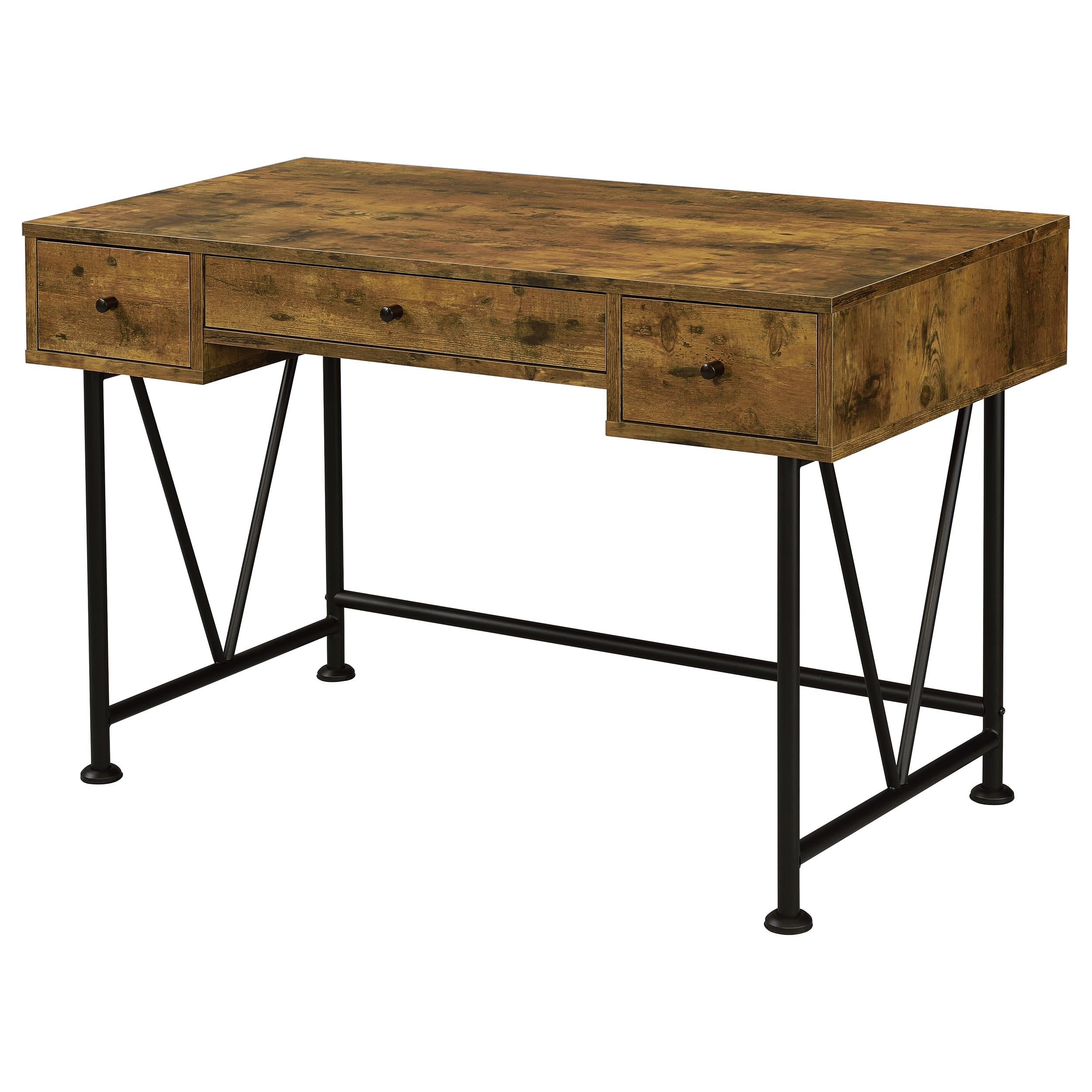 Analiese 3-drawer Writing Desk Antique Nutmeg and Black - Luxury Home Furniture (MI)
